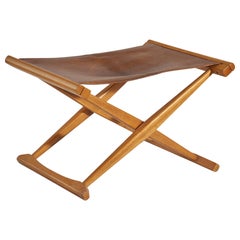 Gärsnäs, tabouret pliable, Oak Oak massif, cuir naturel, Suède, années 1950