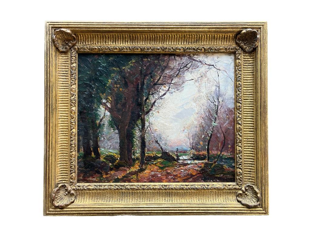 A very dramatically painted view of a woodland scene in the autumn with such vibrant colour and brushwork, typical of this very collectible artist.

Garstin Cox (1892-1933)
Woodland scene, Cornwall
Signed 
Oil on board
10 x 12 inches excluding the