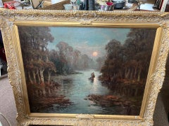 Twentieth Century Impressionist Landscape Oil of Moonlight on River Fal Cornwall