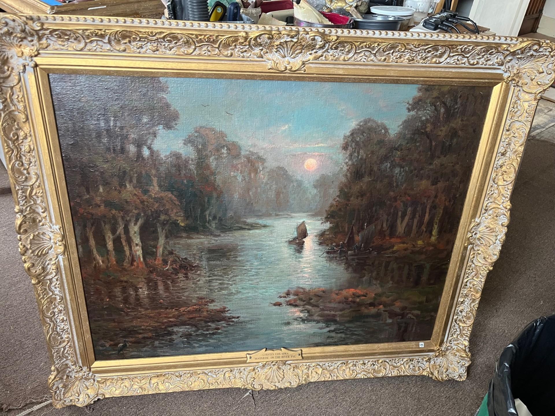 Paesaggio impressionista del XX secolo, olio al chiaro di luna sul fiume Fal in Cornovaglia in vendita 3