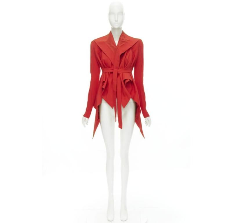 GARTEH PUGH red shoulder padded draped hem belted jacket IT38 XS For Sale 6