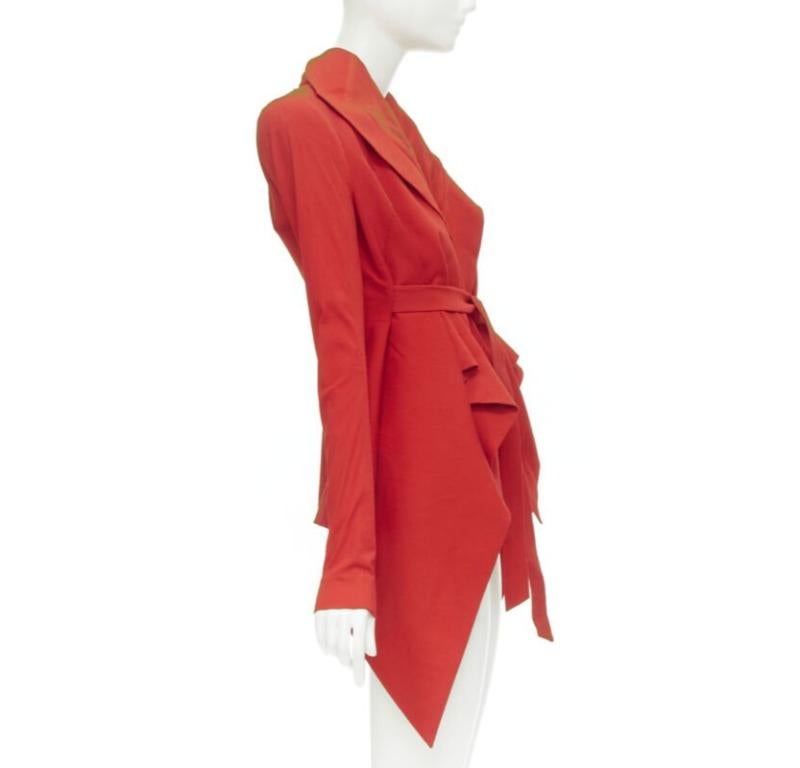 GARTEH PUGH red shoulder padded draped hem belted jacket IT38 XS In Excellent Condition For Sale In Hong Kong, NT