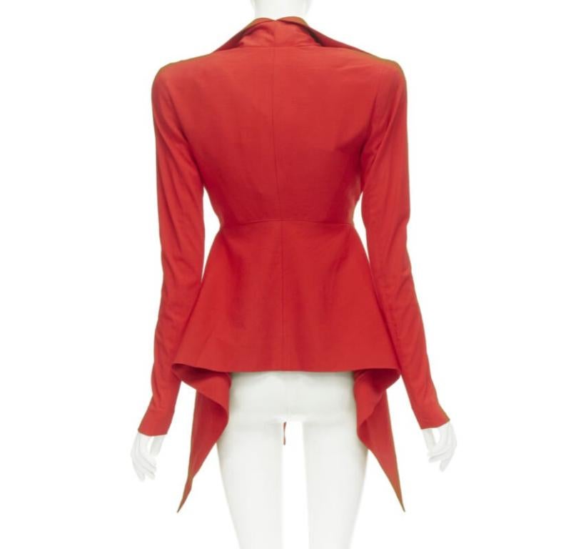 Women's GARTEH PUGH red shoulder padded draped hem belted jacket IT38 XS For Sale