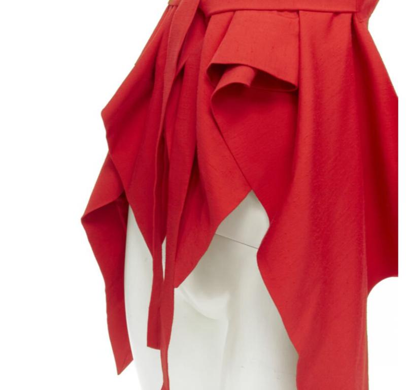 GARTEH PUGH red shoulder padded draped hem belted jacket IT38 XS For Sale 2