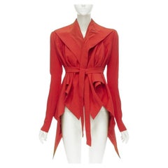 GARTEH PUGH red shoulder padded draped hem belted jacket IT38 XS