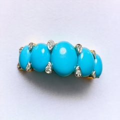 Garter Ring in 18 Carat Yellow Gold Set with Turquoise in Cabochon and Small