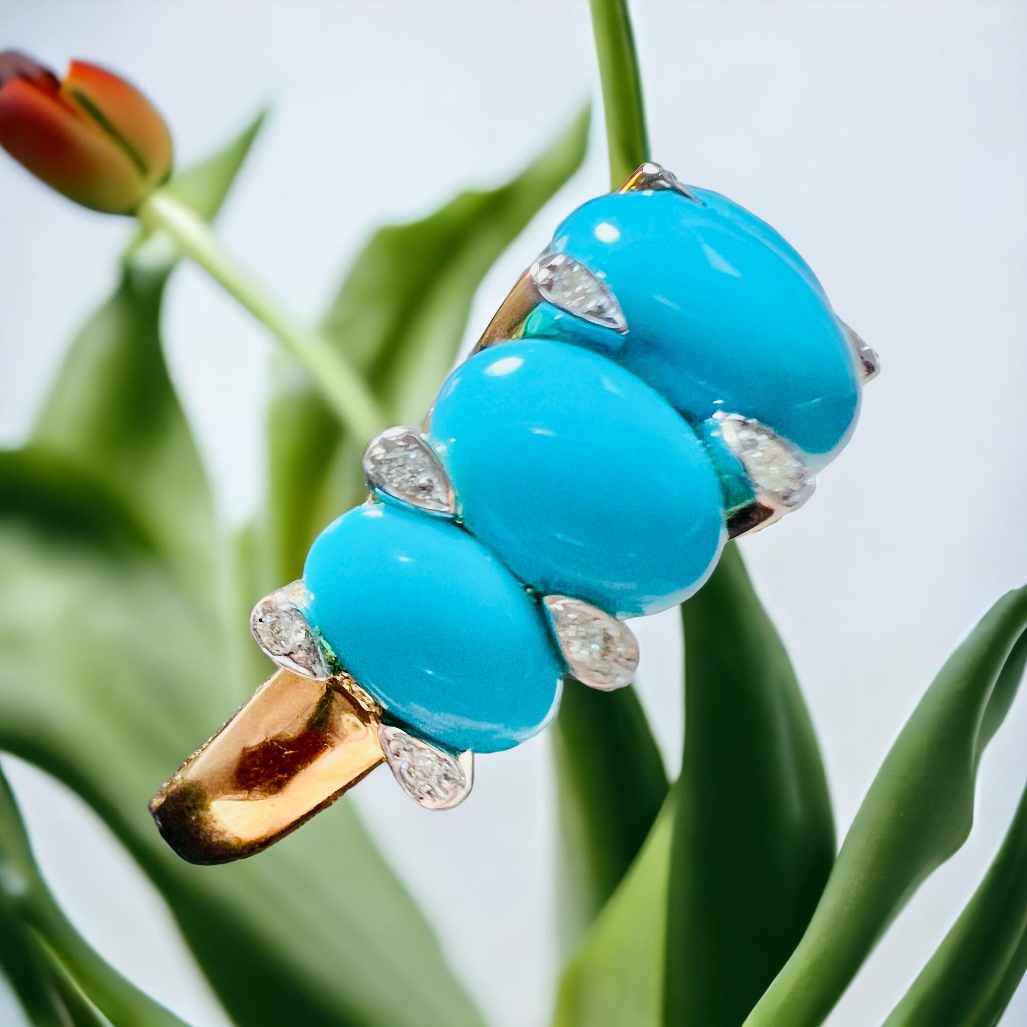Bague Garter en or jaune 18 carats sertie de turquoise cabochon et petite en vente 5