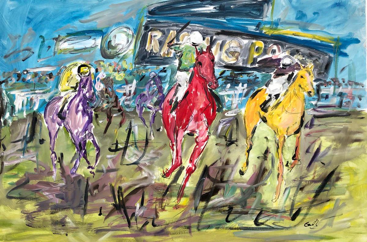 Garth Bayley Animal Painting - Cheltenham Races, Horse Racing Art, Animal Art, Paintings of the Races