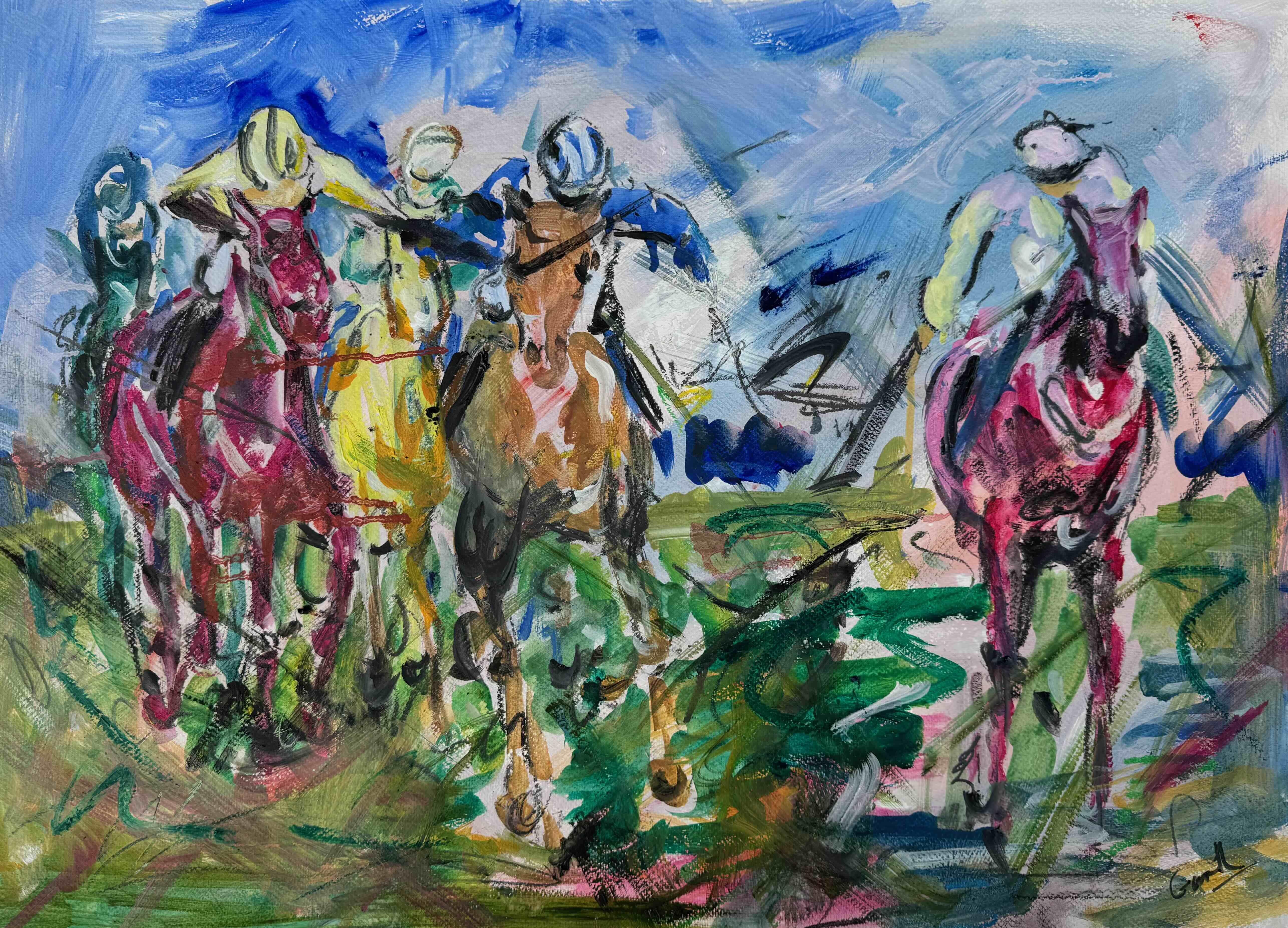Galloping Spirit - Horse racing, original painting, contemporary - Contemporary Painting by Garth Bayley