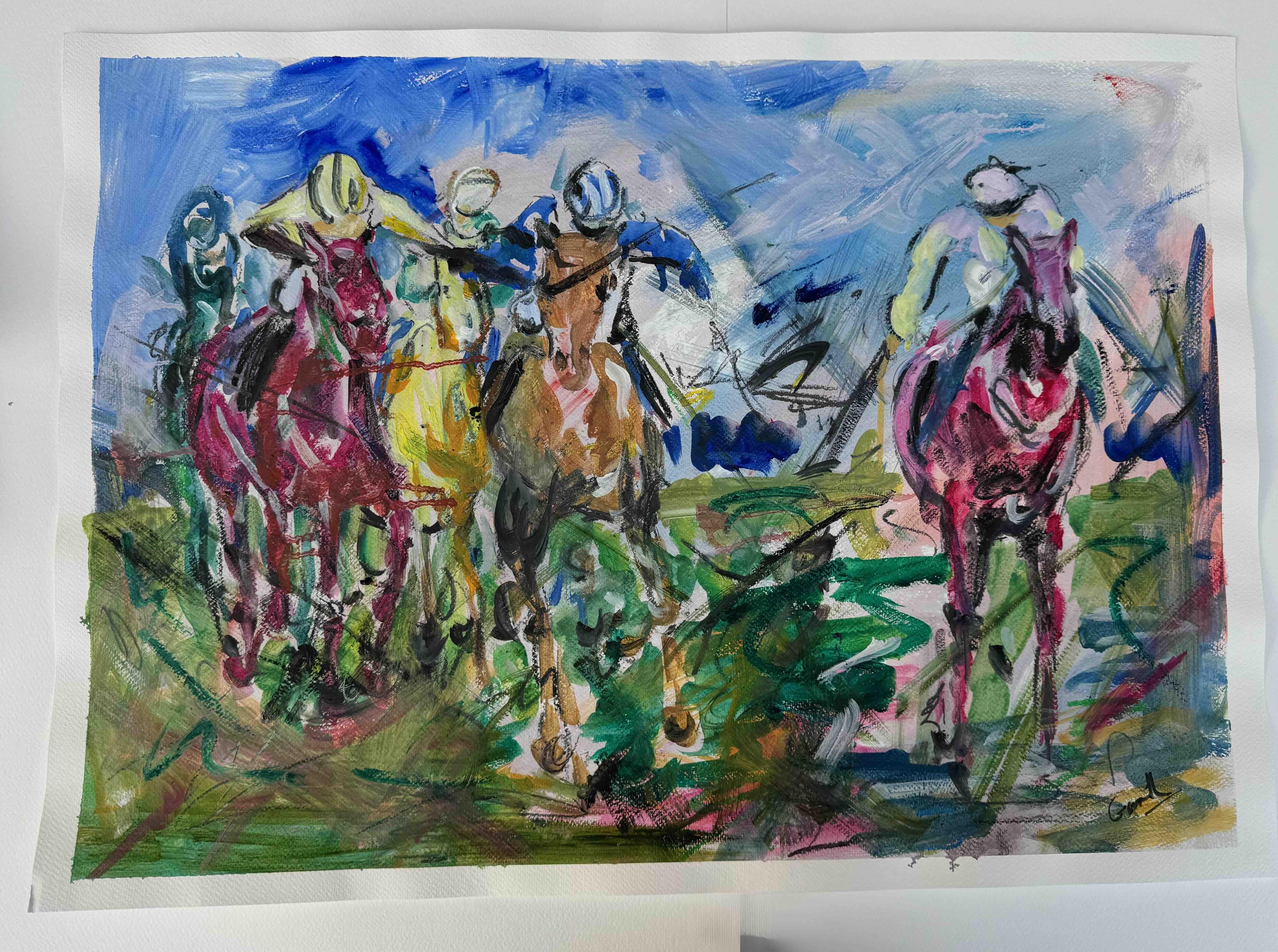 Galloping Spirit - Horse racing, original painting, contemporary For Sale 4
