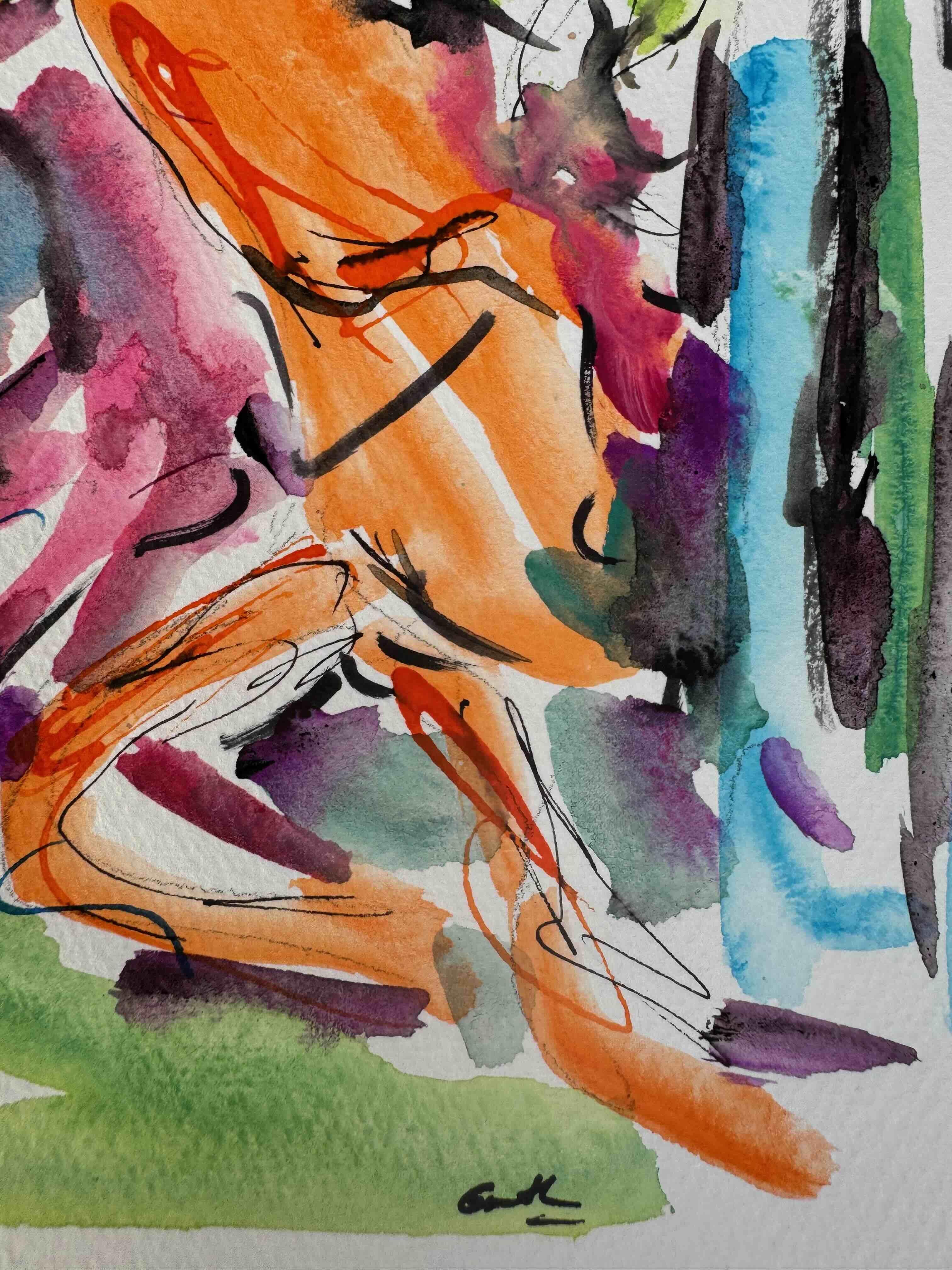 Fuera de las puertas, pintura original, contemporánea - Painting de Garth Bayley