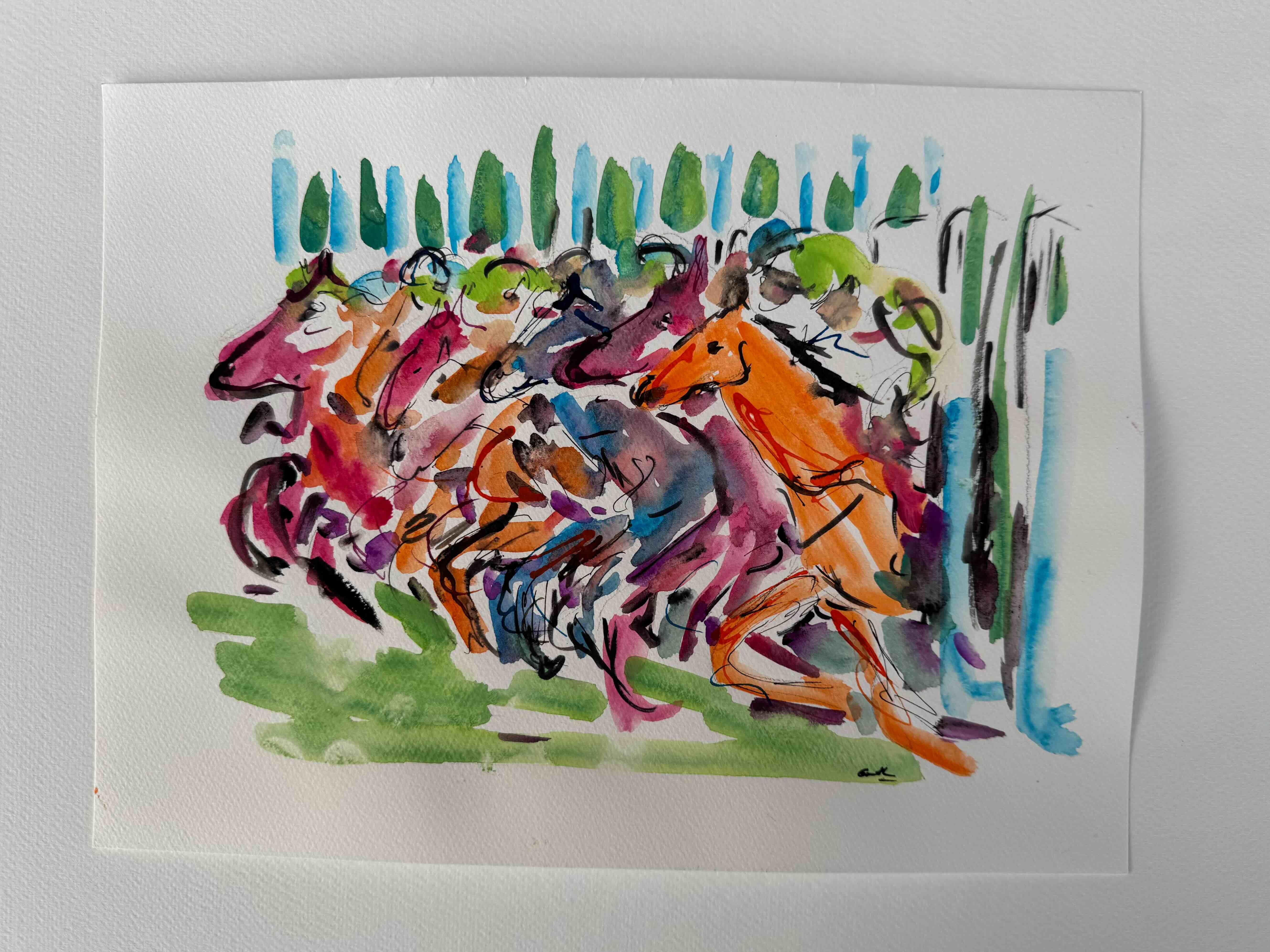 Fuera de las puertas, pintura original, contemporánea - Painting Contemporáneo de Garth Bayley