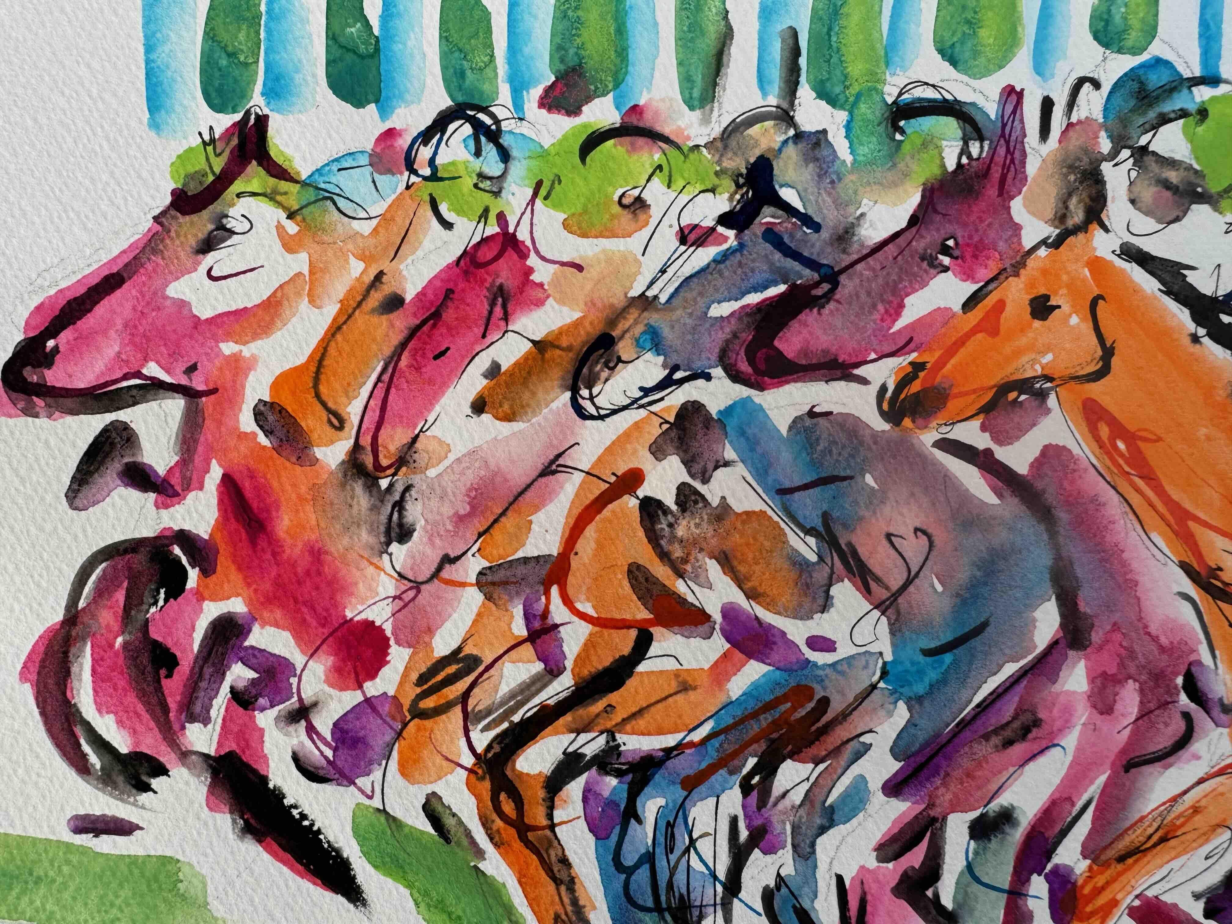 Fuera de las puertas, pintura original, contemporánea - Animal Painting Beige de Garth Bayley
