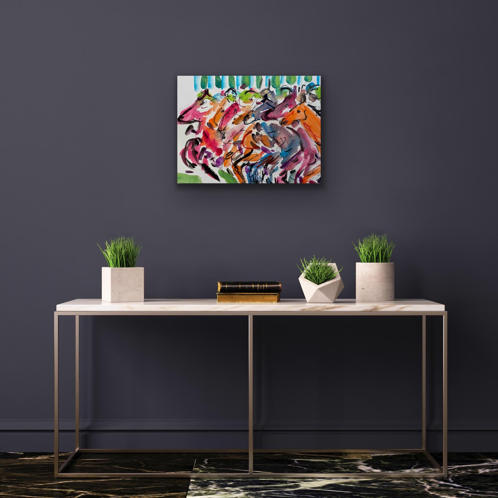 Fuera de las puertas, pintura original, contemporánea en venta 3