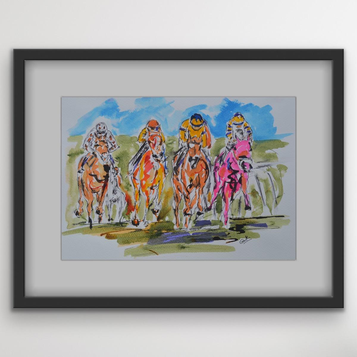 Foto-Finish – Pferderennen, Kunst, Tierkunst, Sportmalerei (Expressionismus), Painting, von Garth Bayley
