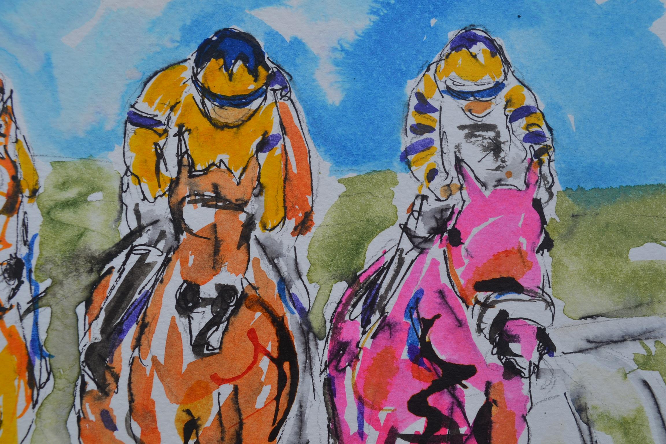 Photo Finish - Horses Racing, Horse Racing Art, Animal Art, Sports Painting For Sale 3