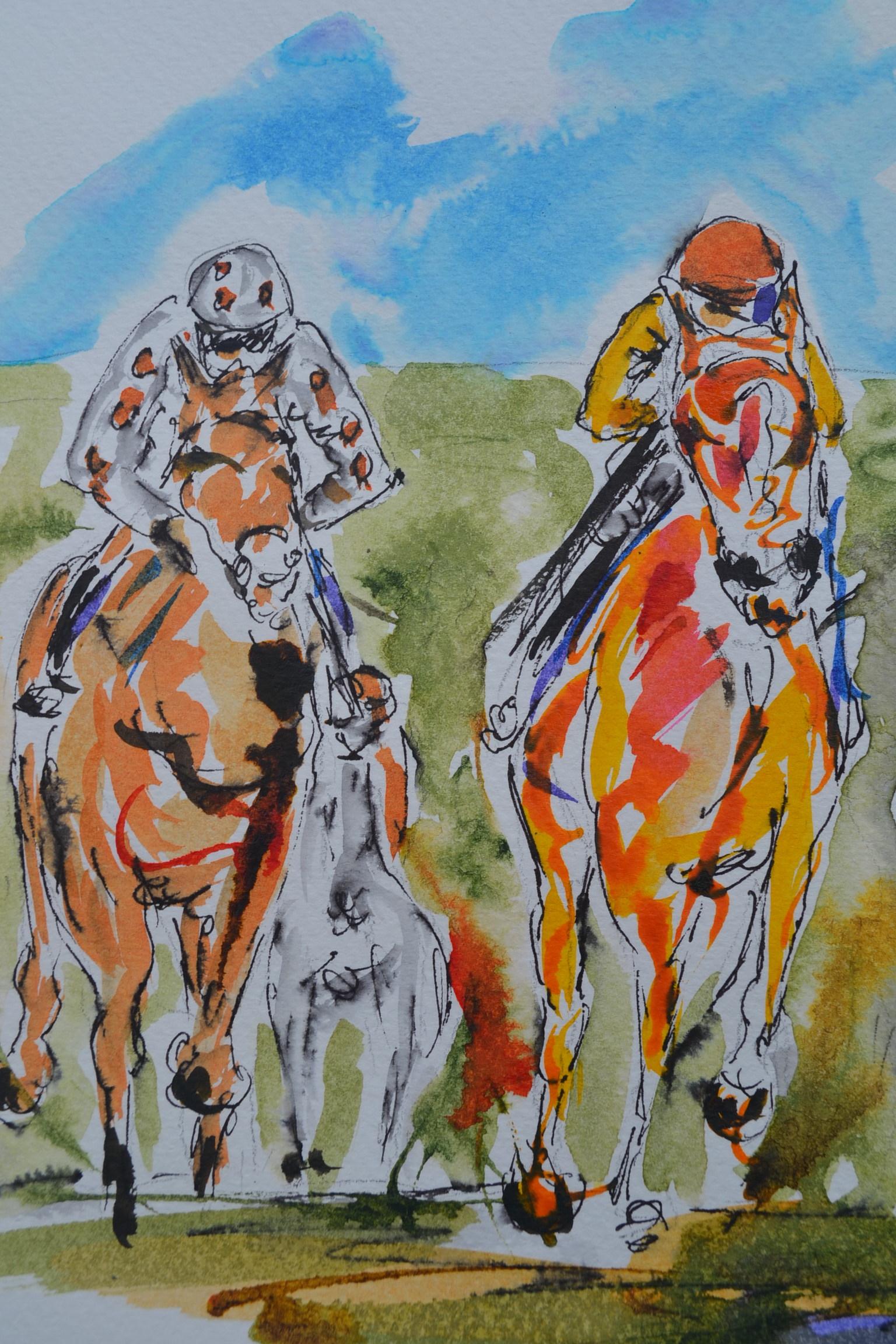 Photo Finish - Horses Racing, Horse Racing Art, Animal Art, Sports Painting For Sale 4