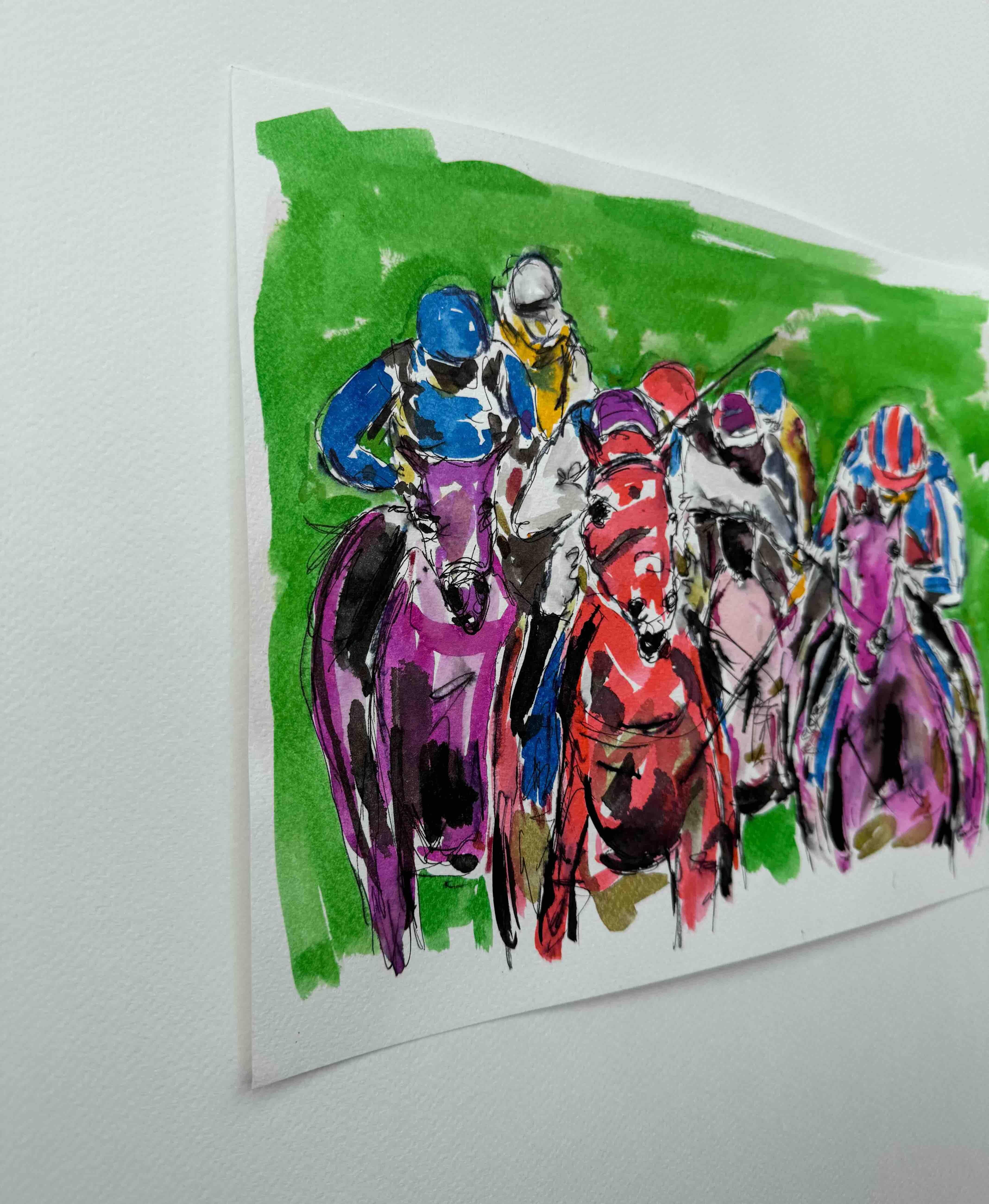 Scratch My Back, Original painting, Horse Racing Art, Animal, sports art, Colour - Contemporary Painting by Garth Bayley