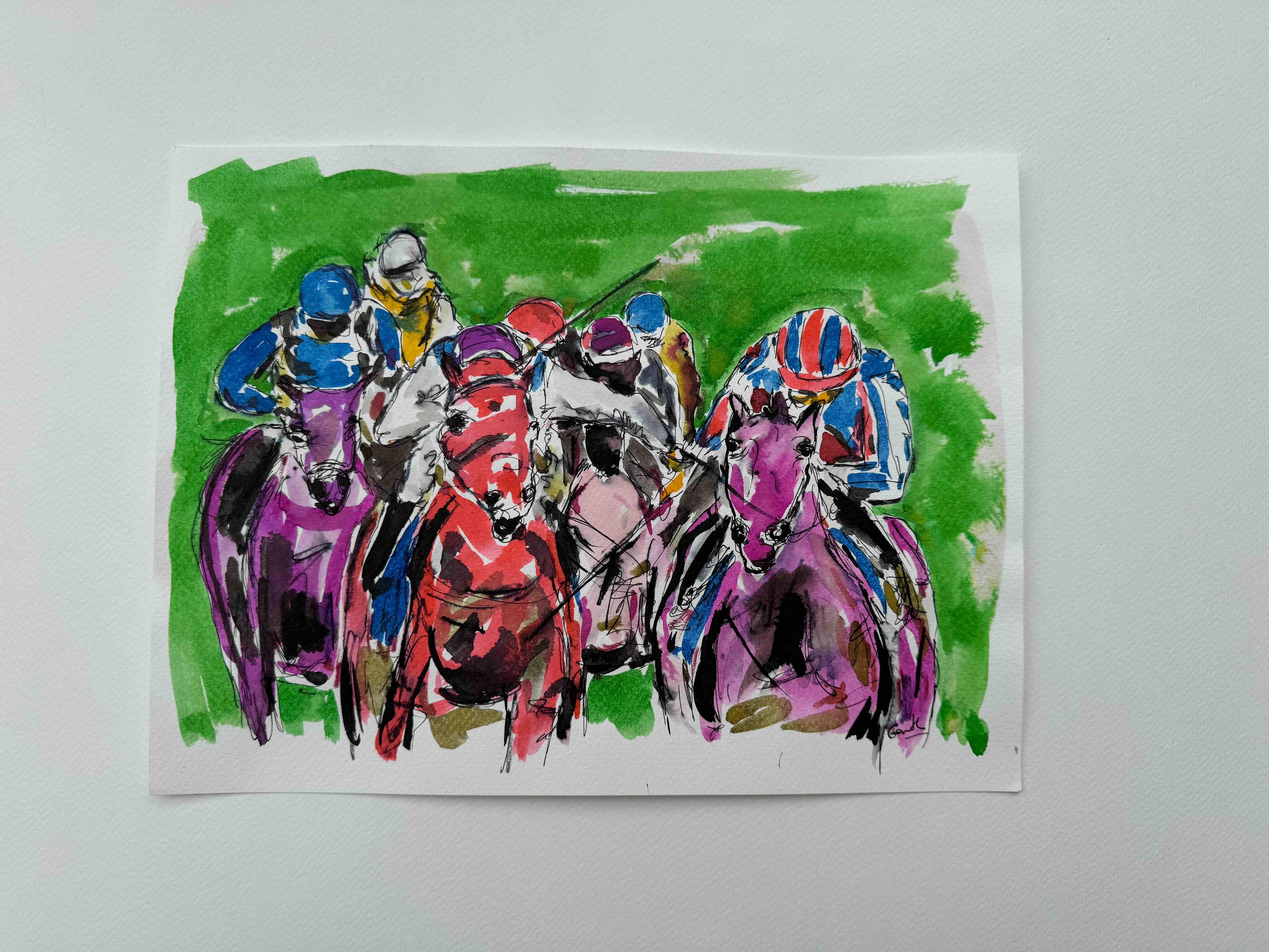 Scratch My Back, Original painting, Horse Racing Art, Animal, sports art, Colour For Sale 2