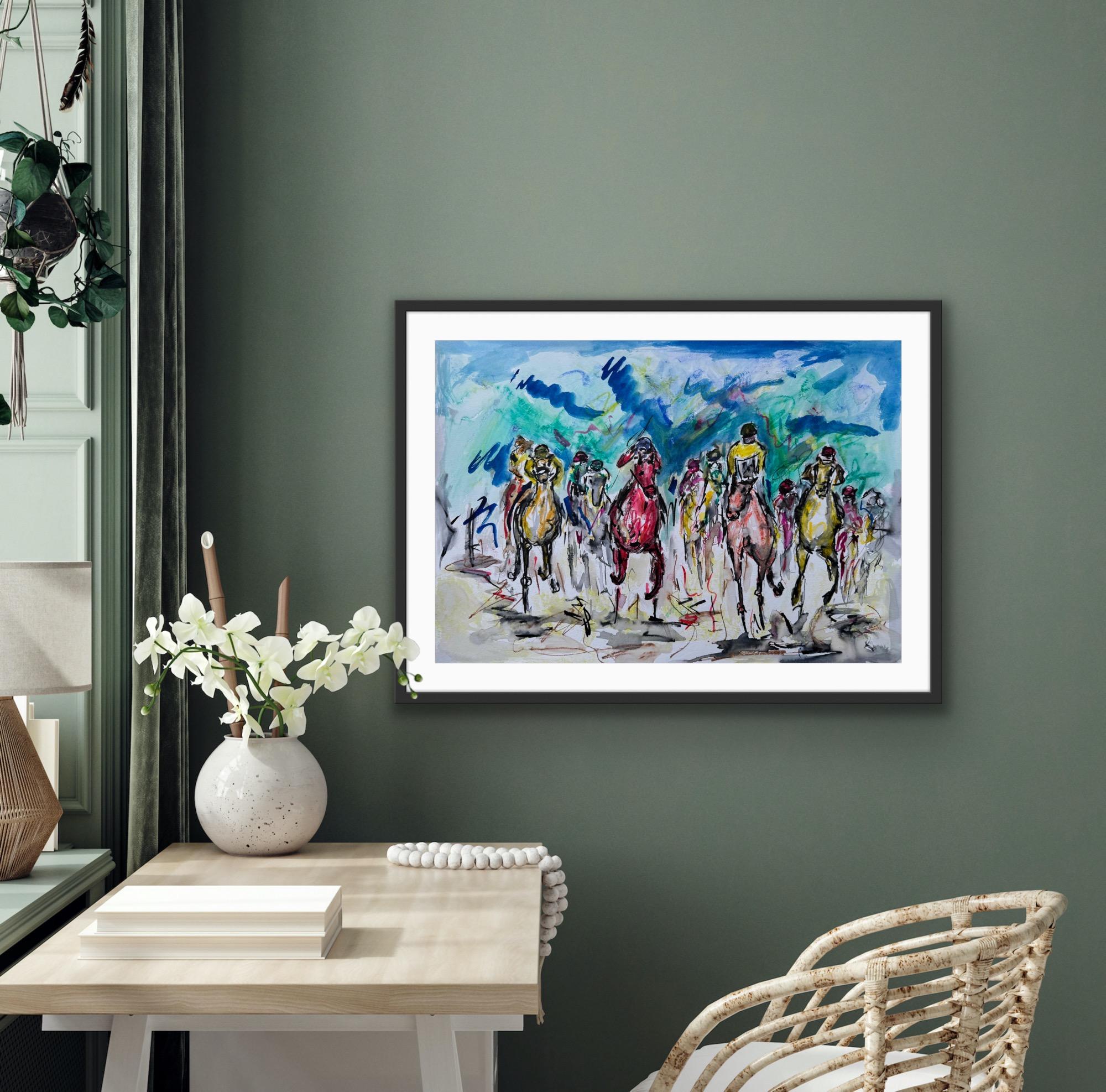 Storm clouds over head, Original painting, Horse Racing Art, Animal, sports art For Sale 6