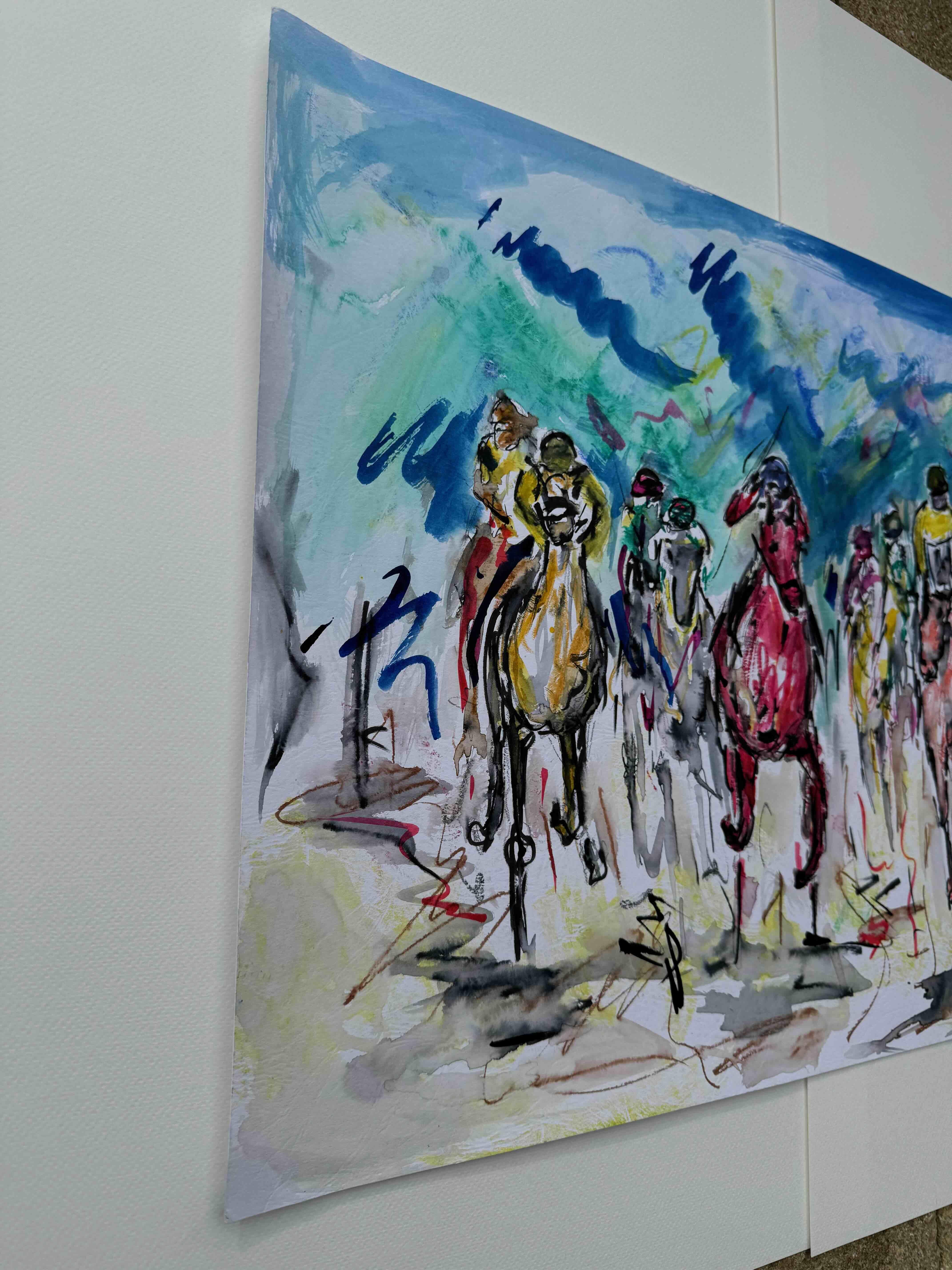 Storm clouds over head, Original painting, Horse Racing Art, Animal, sports art - Contemporary Painting by Garth Bayley