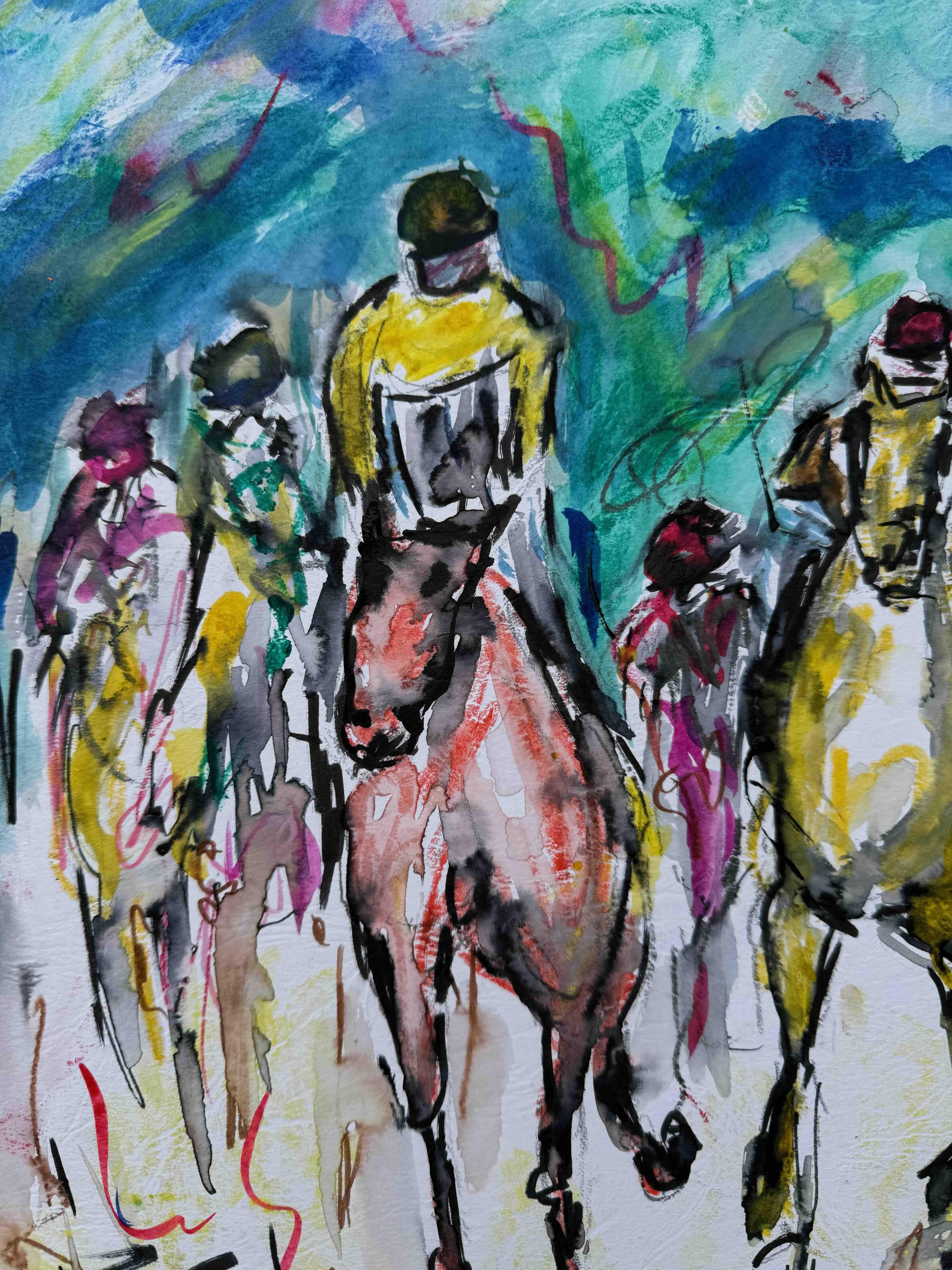 Storm clouds over head, Original painting, Horse Racing Art, Animal, sports art For Sale 1