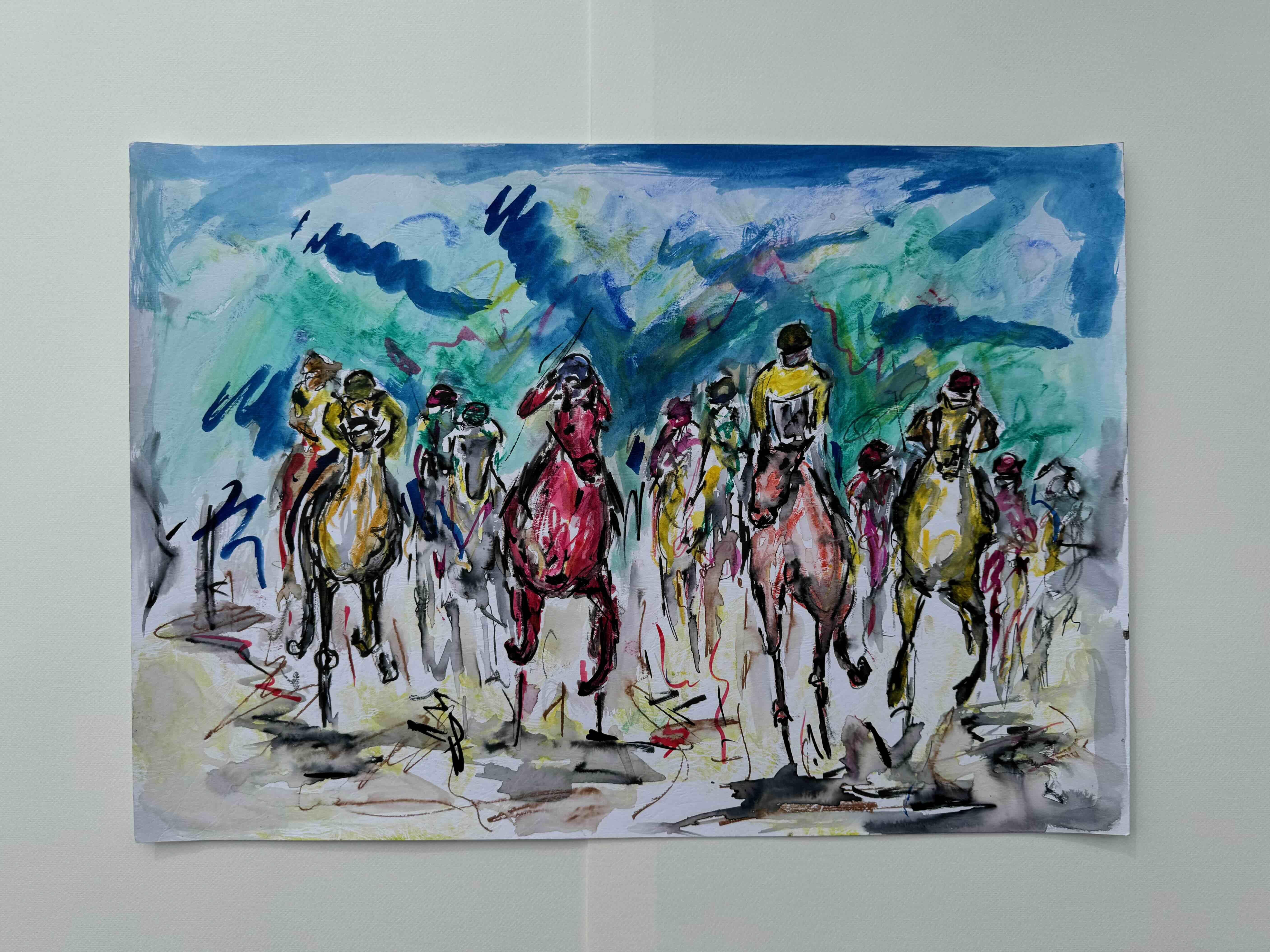 Storm clouds over head, Original painting, Horse Racing Art, Animal, sports art For Sale 2