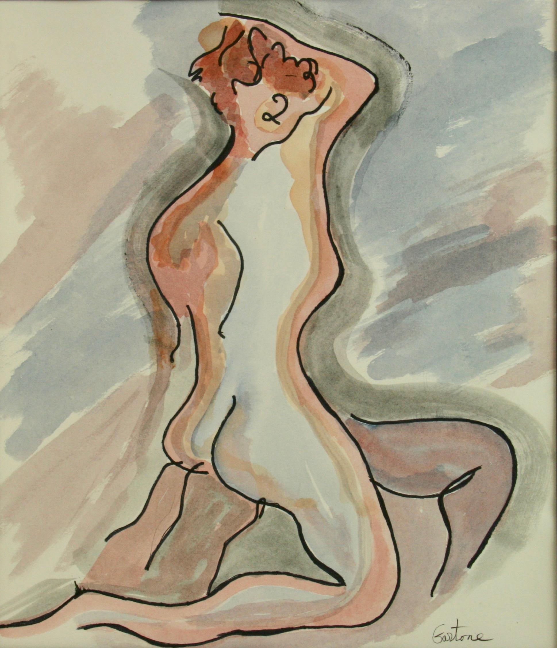 Abstract Gouache Nude - Painting by Gartone