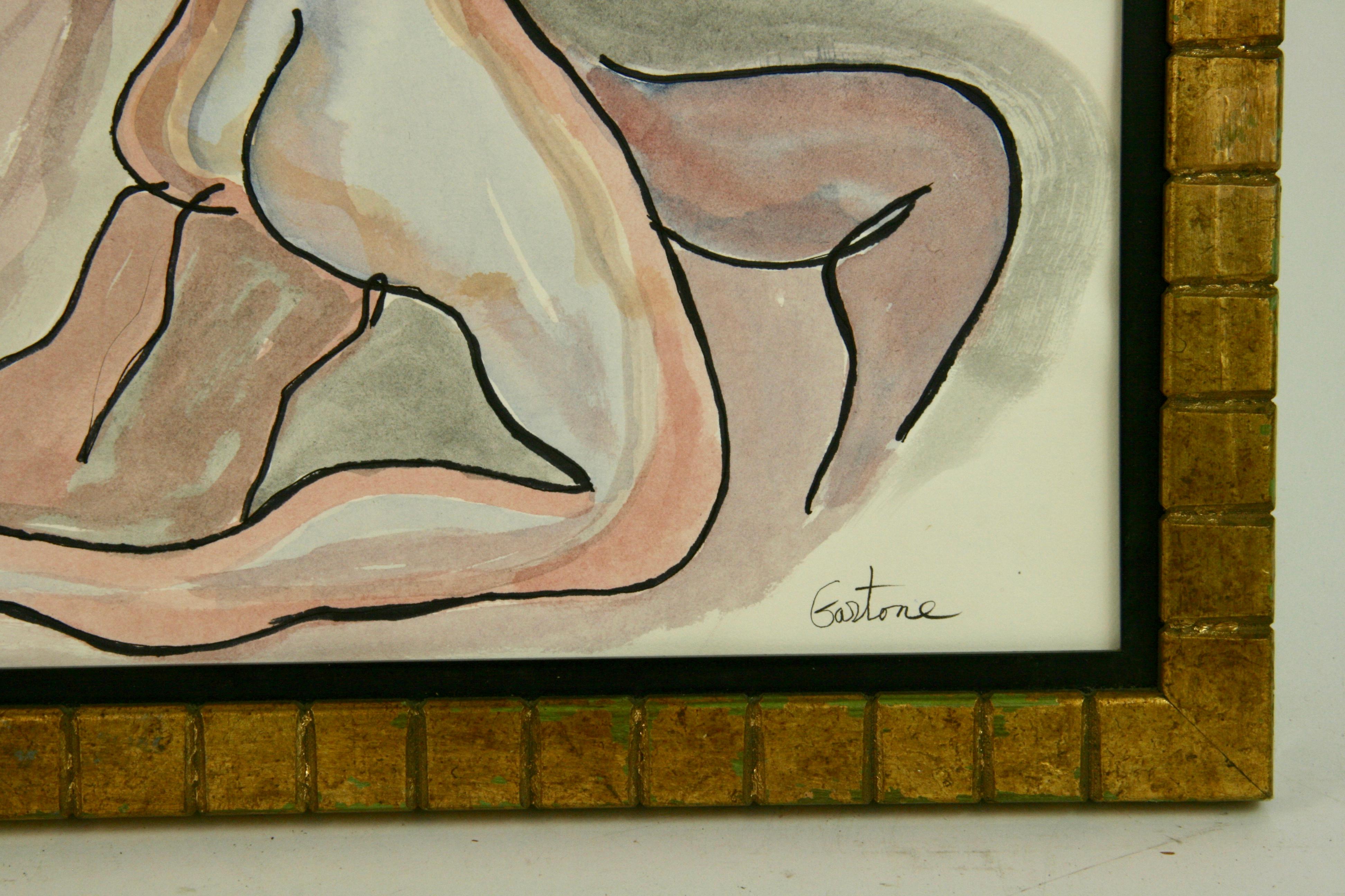 5-3161  Acrylic nude on paper in a custom wood frame
