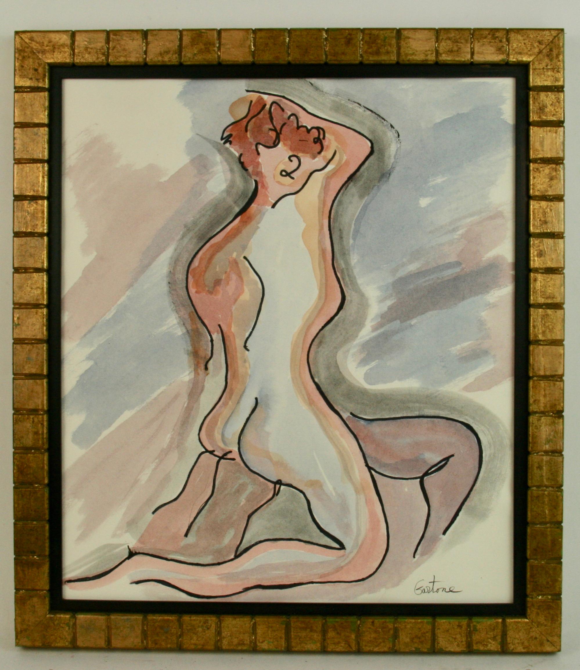 Gartone Abstract Painting - Abstract Gouache Nude