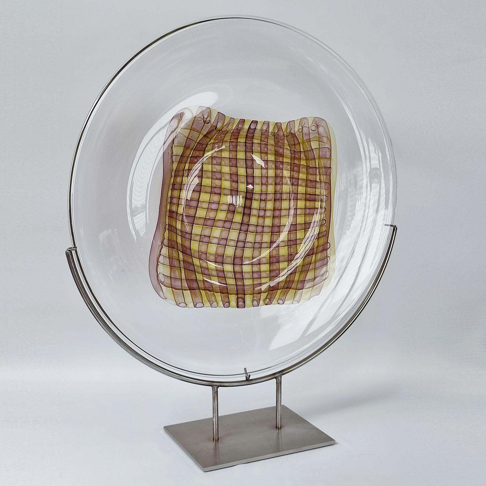 European Gary Beecham Large Decorative Glass Plate 'Textile Vessel', 1982 For Sale