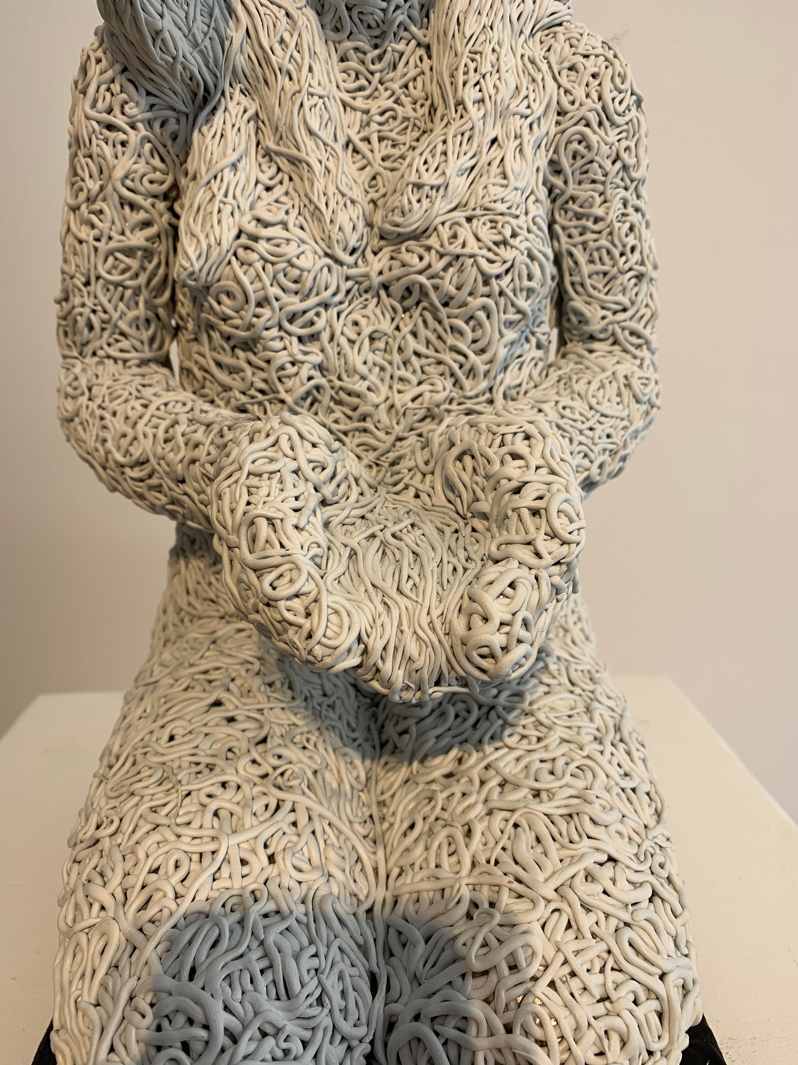 Woman with Lamb Round Neck - Beige Figurative Sculpture by Gary Betts