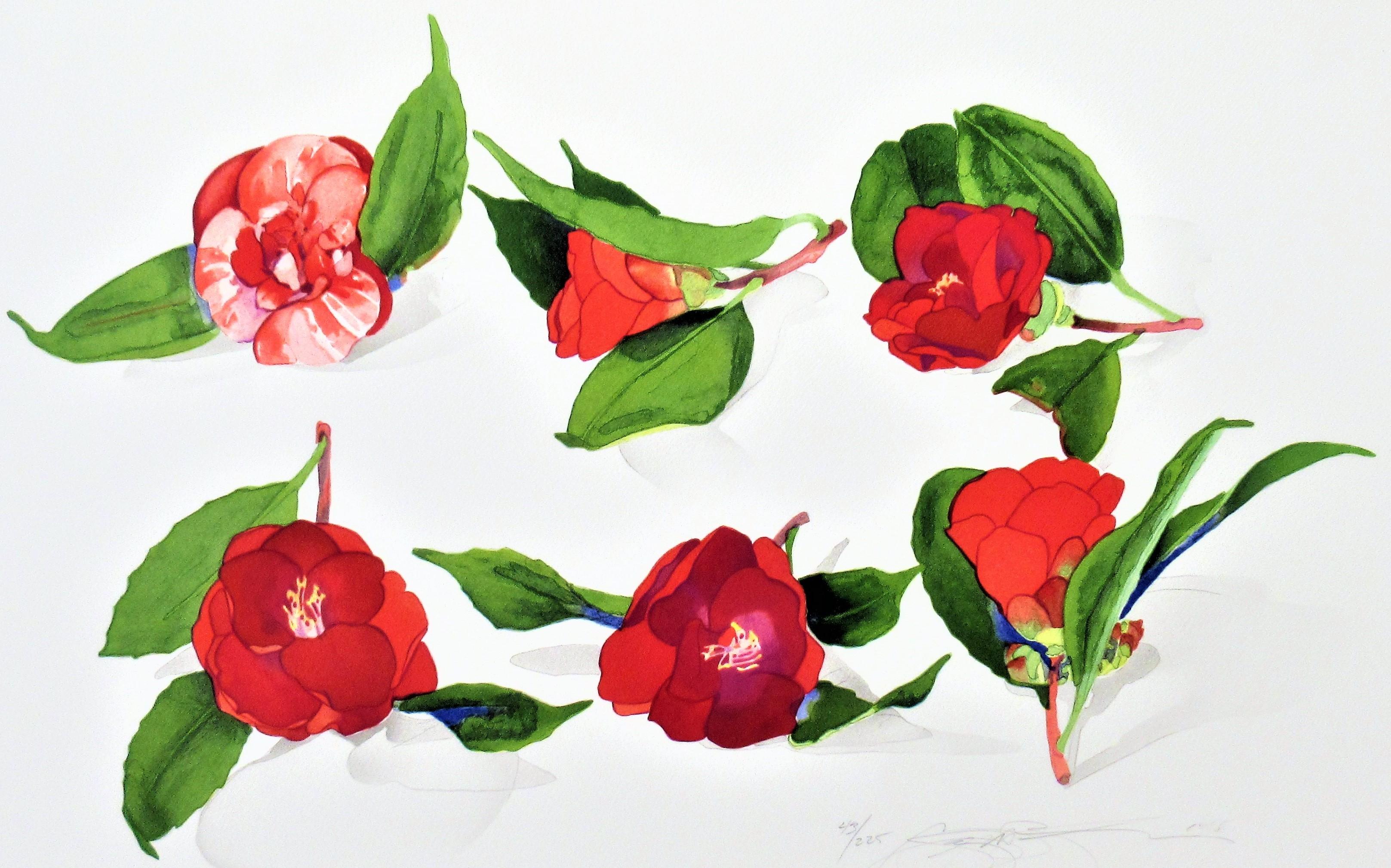 6 Camellias After An Unknown Japanese Artist - Print by Gary Bukovnik