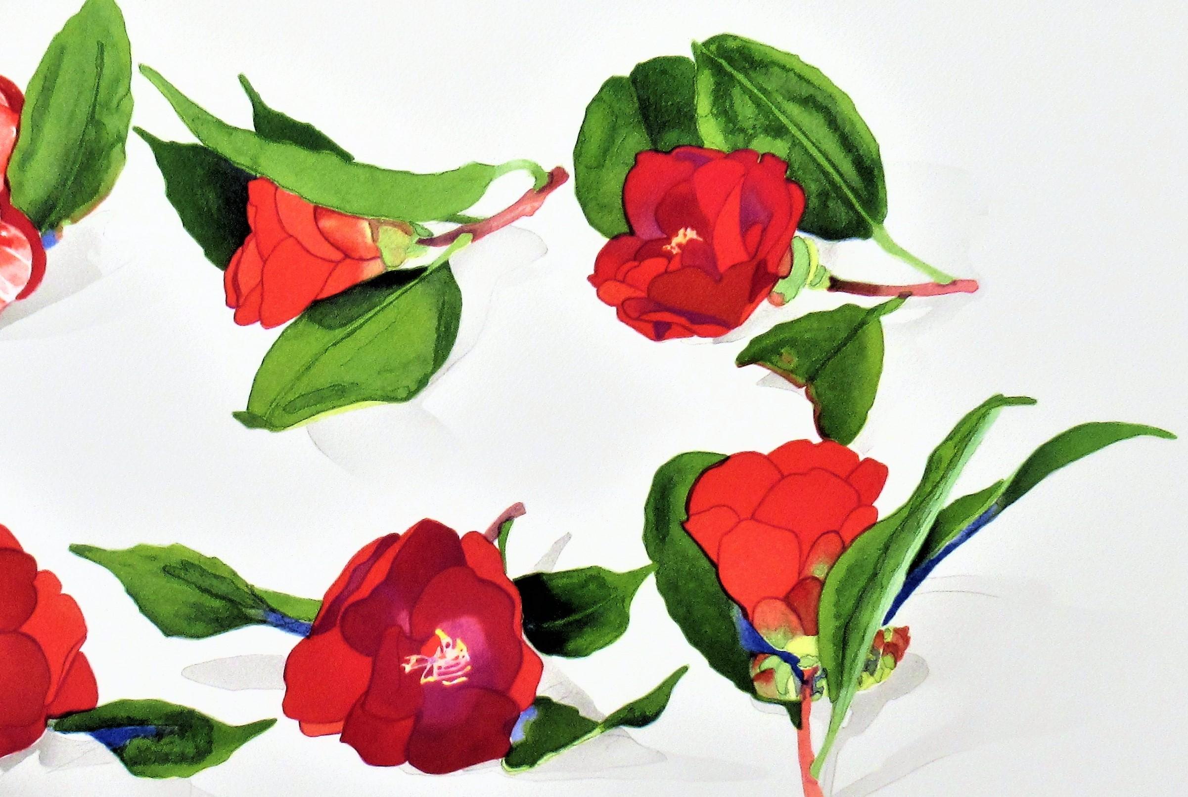 6 Camellias d'après un artiste japonais inconnu - Réalisme américain Print par Gary Bukovnik