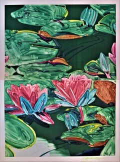 Retro Flowers, large diptych monotype, signed