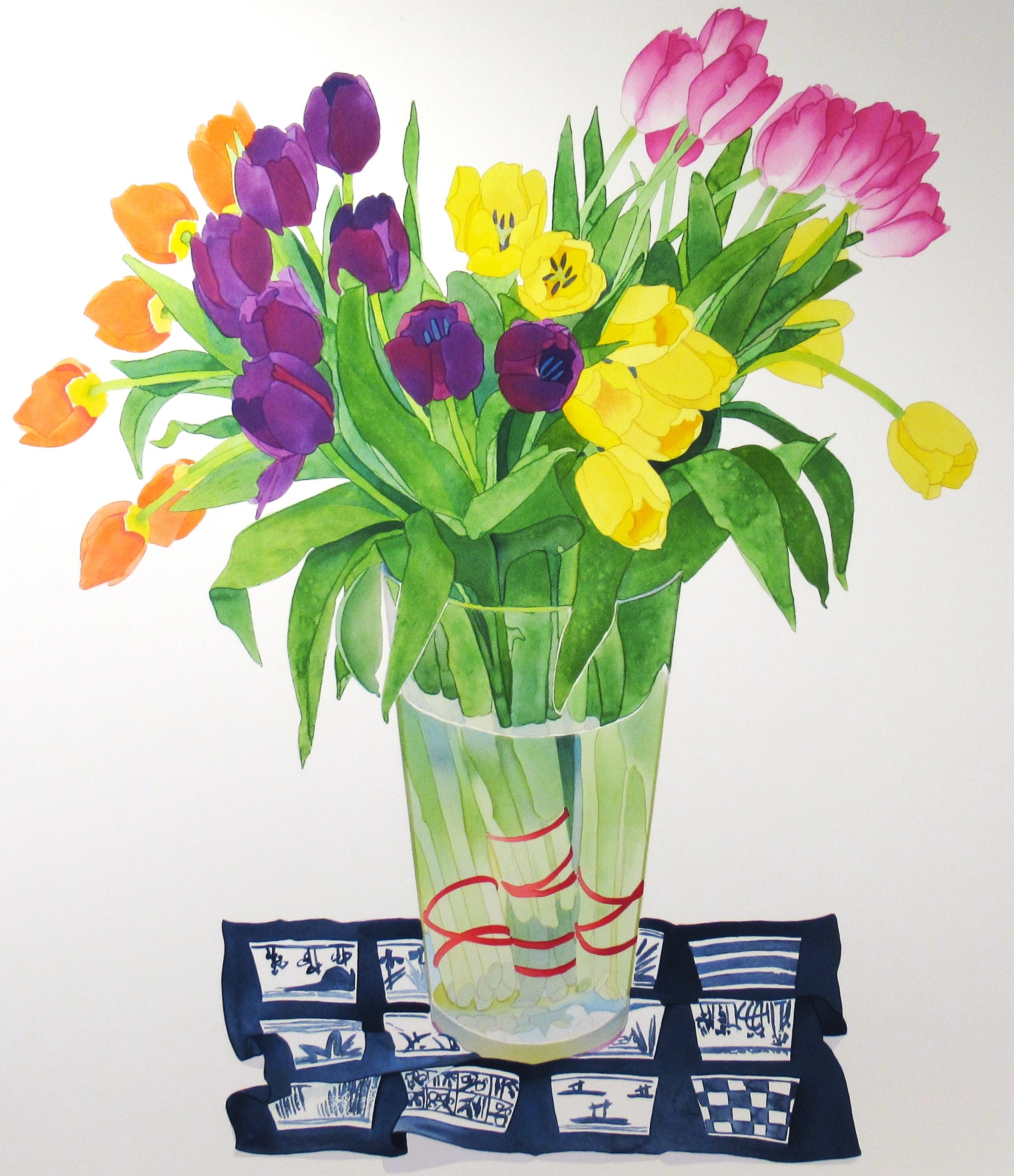 Rosa Tulpen in einer Vase – Print von Gary Bukovnik