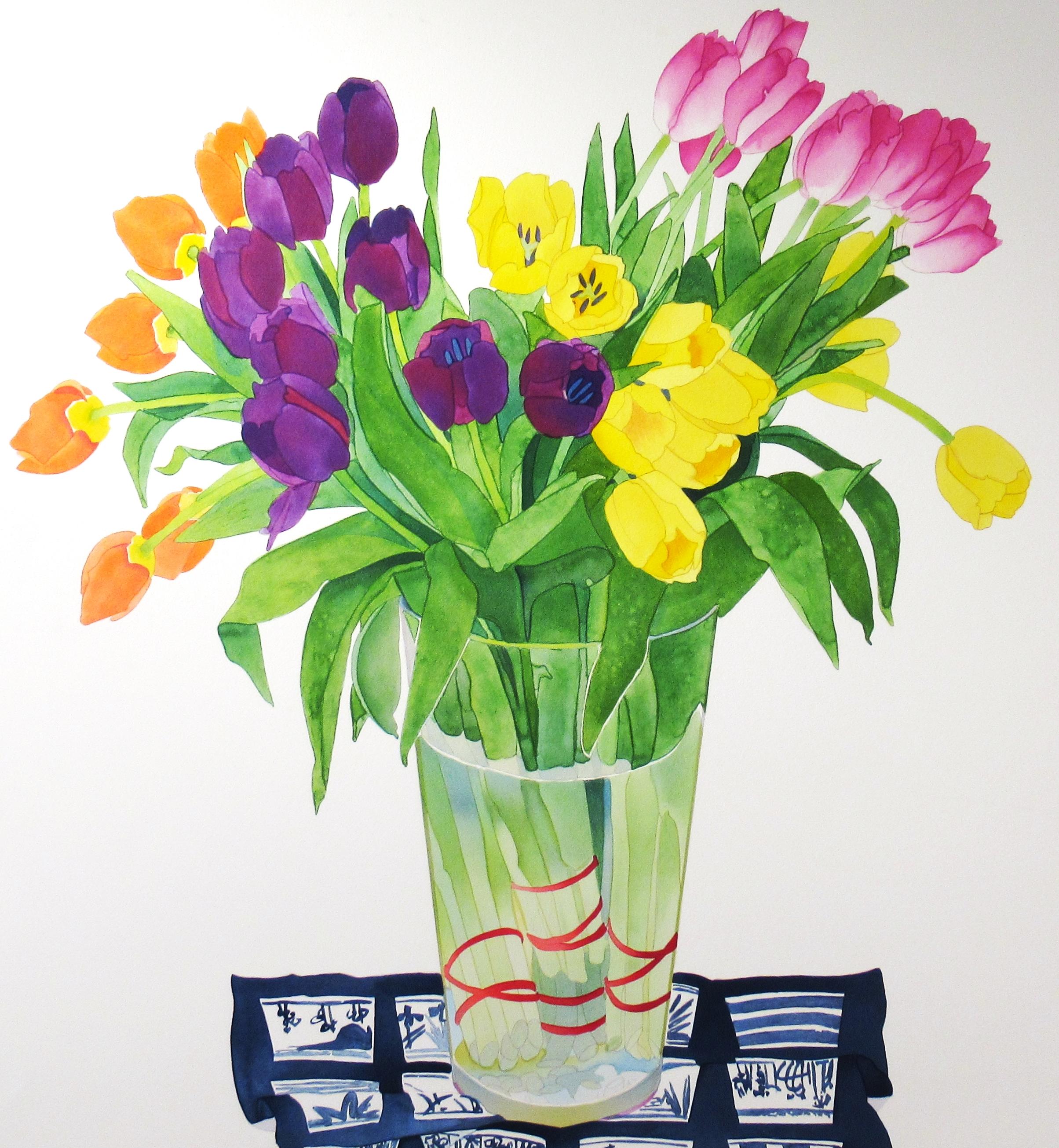 Rosa Tulpen in einer Vase (Amerikanischer Realismus), Print, von Gary Bukovnik