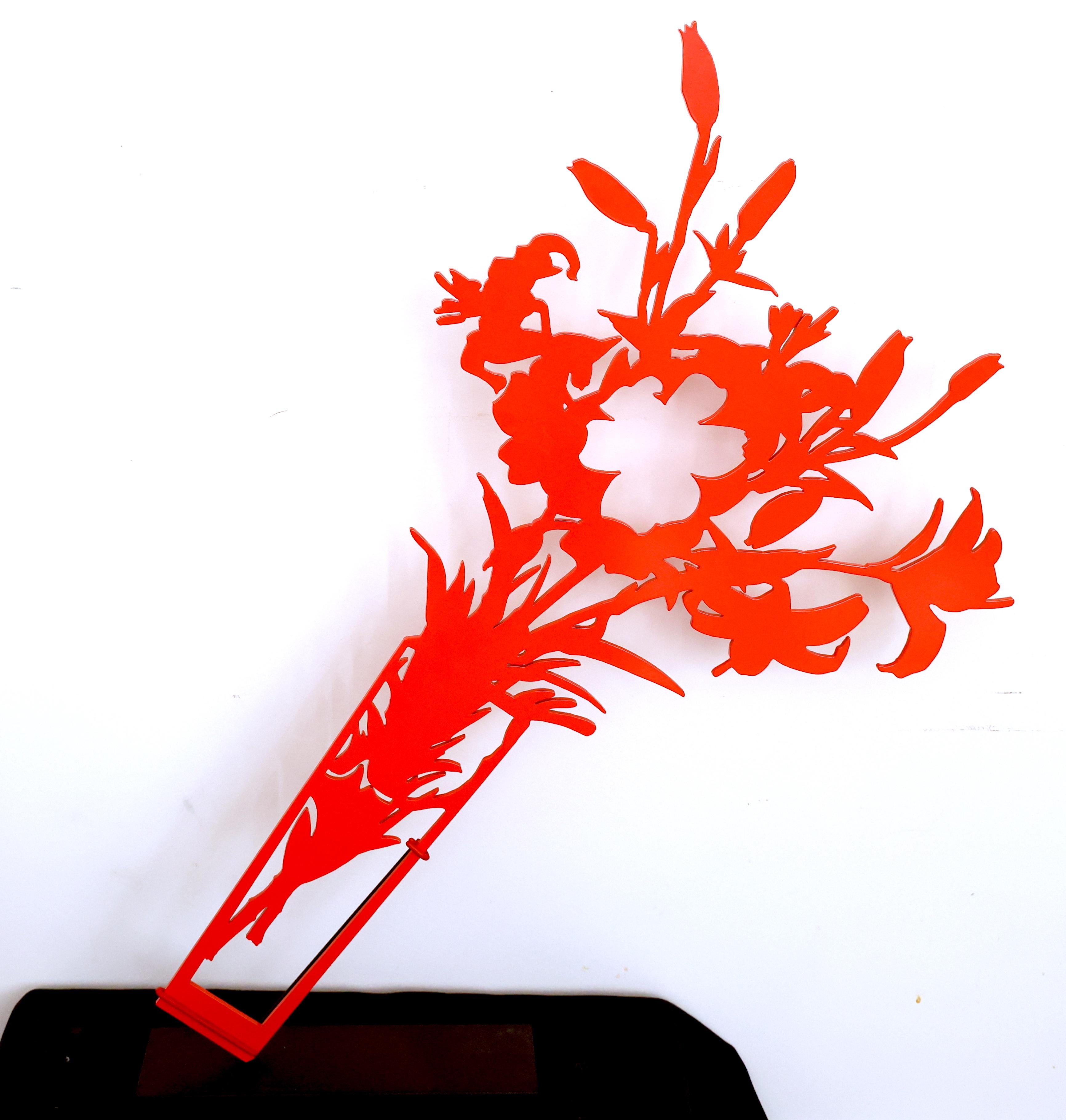 Gary Bukovnik Still-Life Sculpture - Tipping Red Lilies in red, medium shade