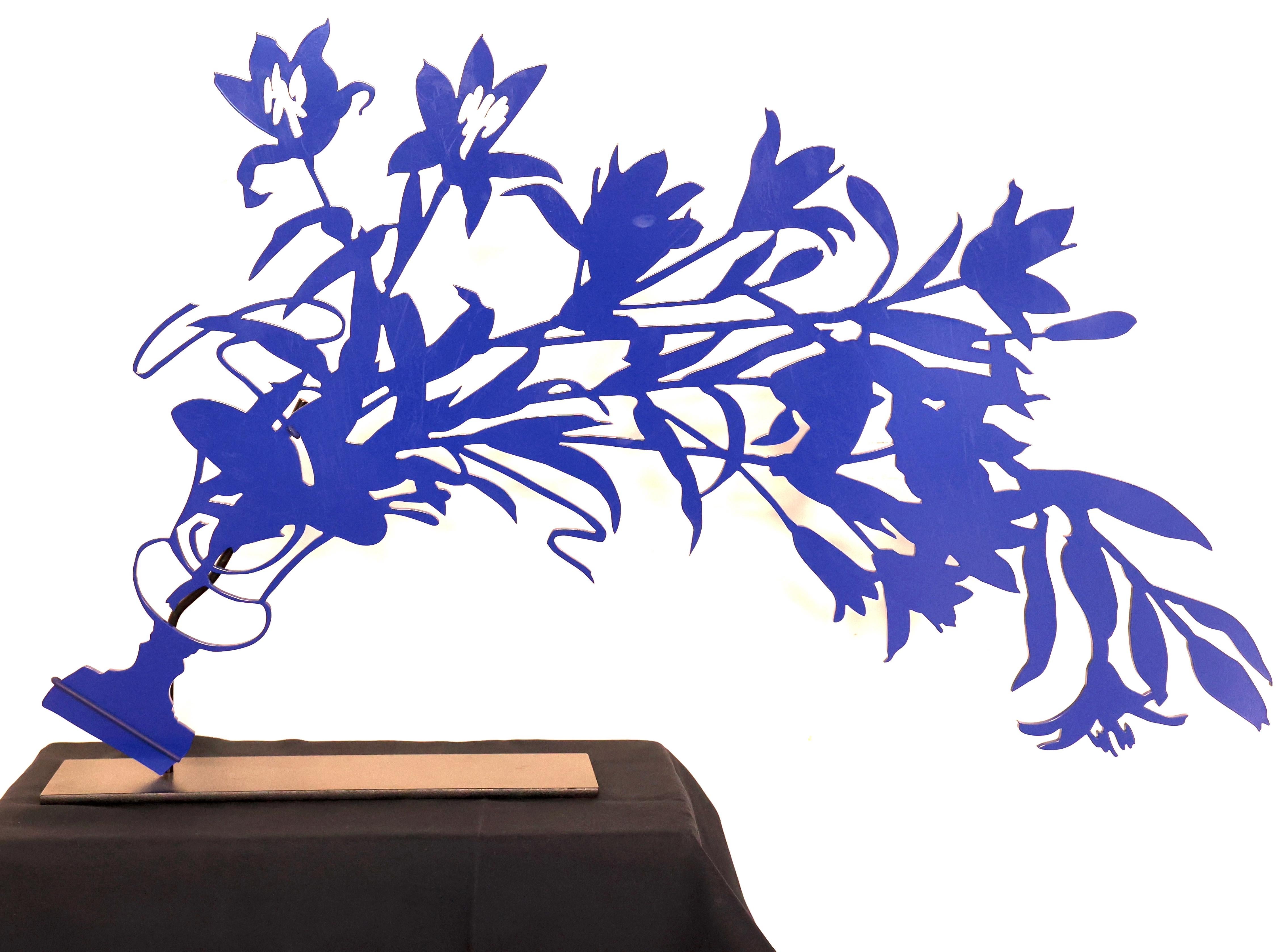 Gary Bukovnik Abstract Sculpture - Urn with Flying Lilies in blue