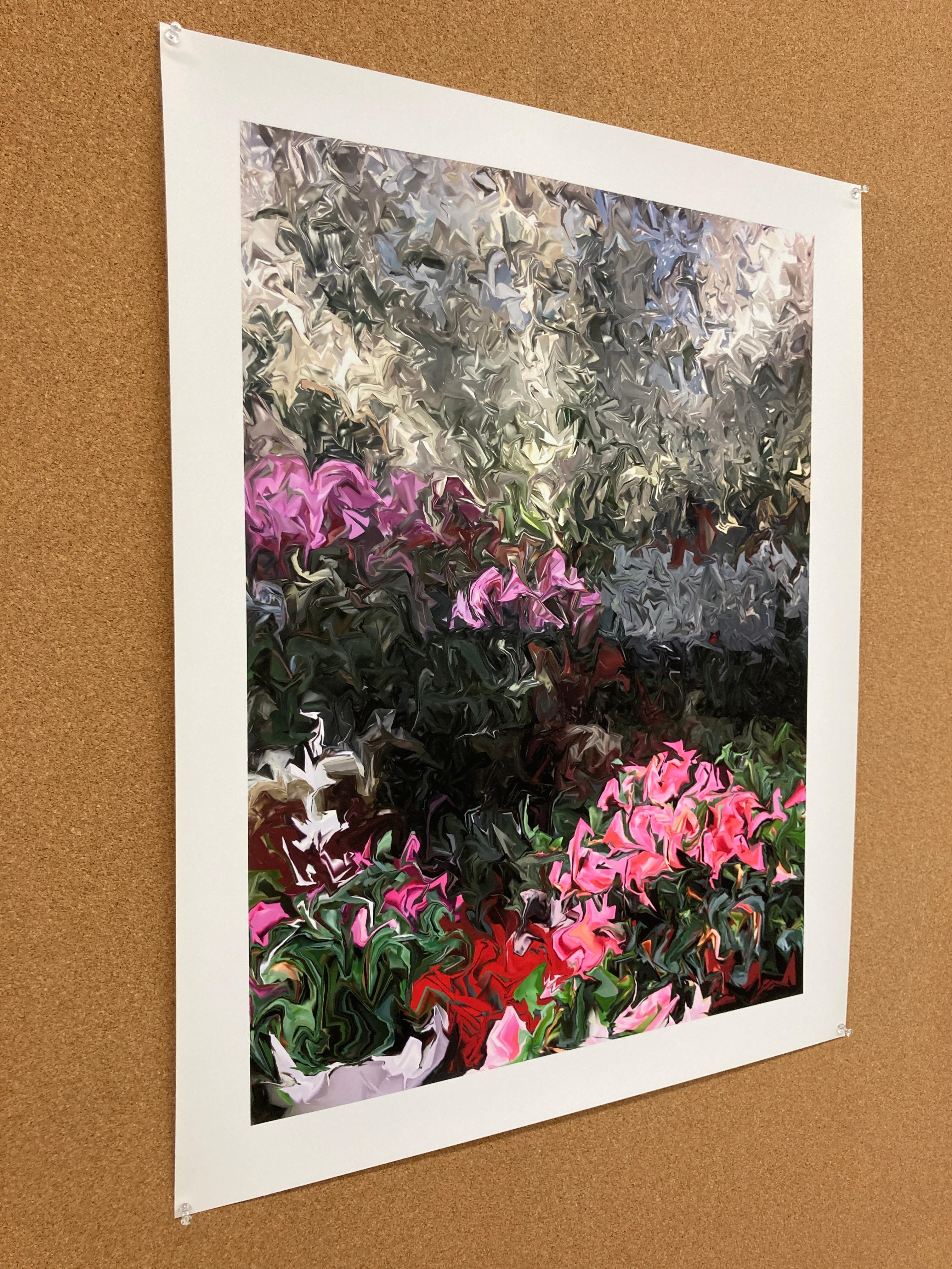 Azaleas and Orchids, 2018, digitally manipulated photograph, signed - Gray Abstract Photograph by Gary Cruz