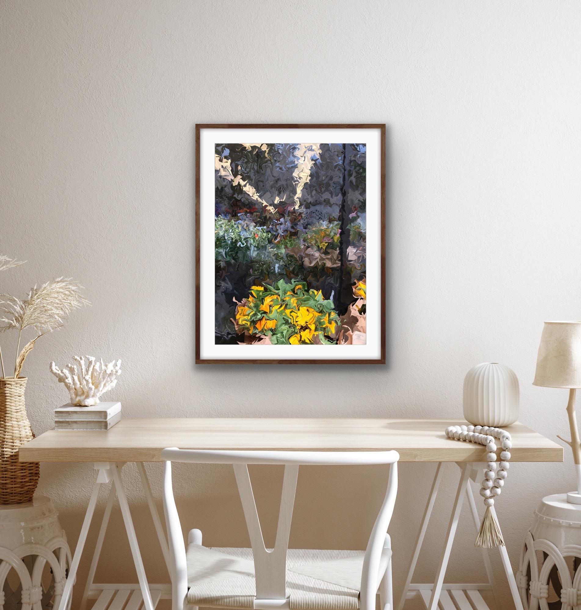 Sunflowers, 2018, digitally manipulated photograph, signed - Black Abstract Print by Gary Cruz