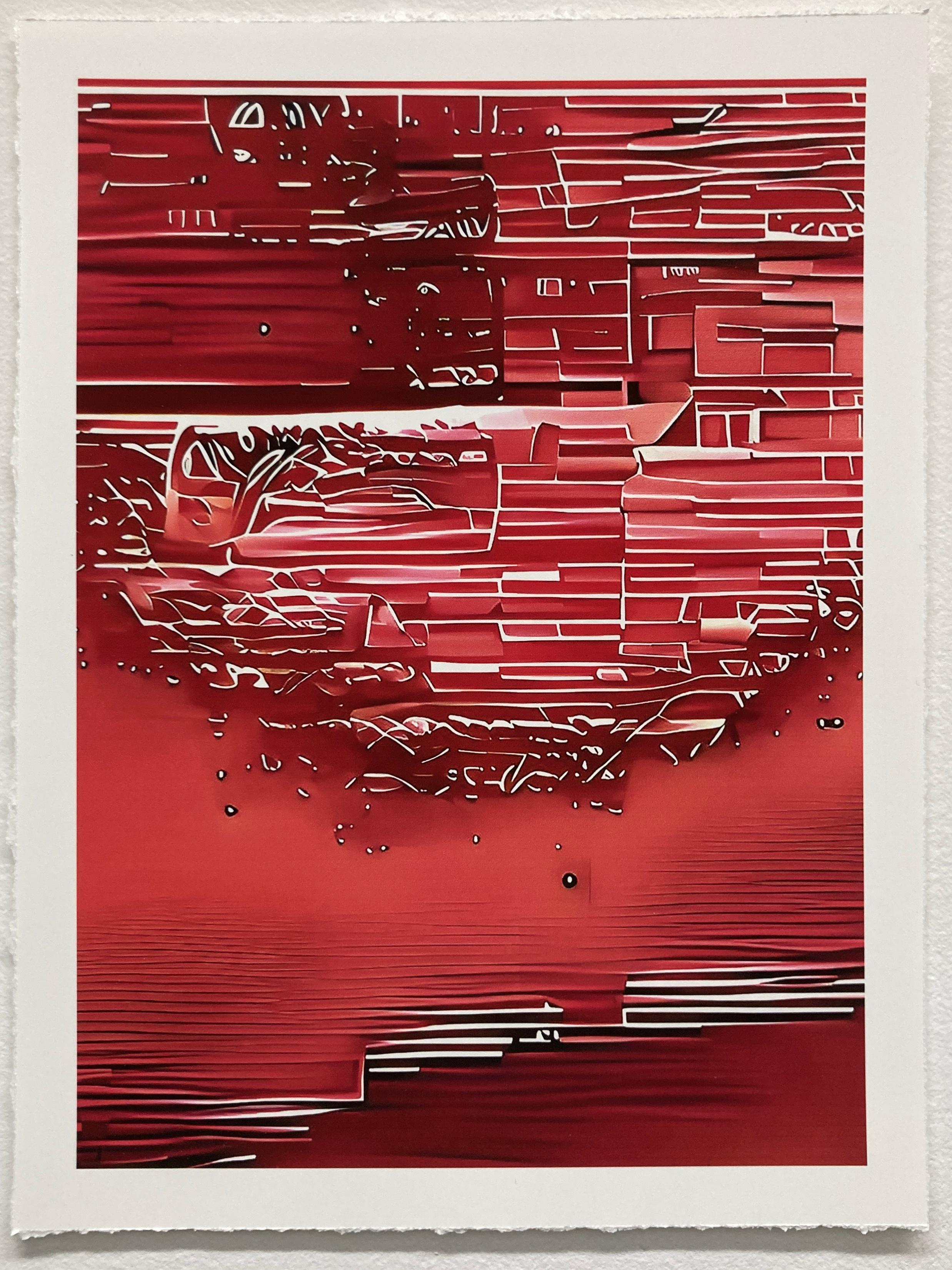 Border I, 2024, unique pigment print, signed, red - Abstract Print by Gary Cruz