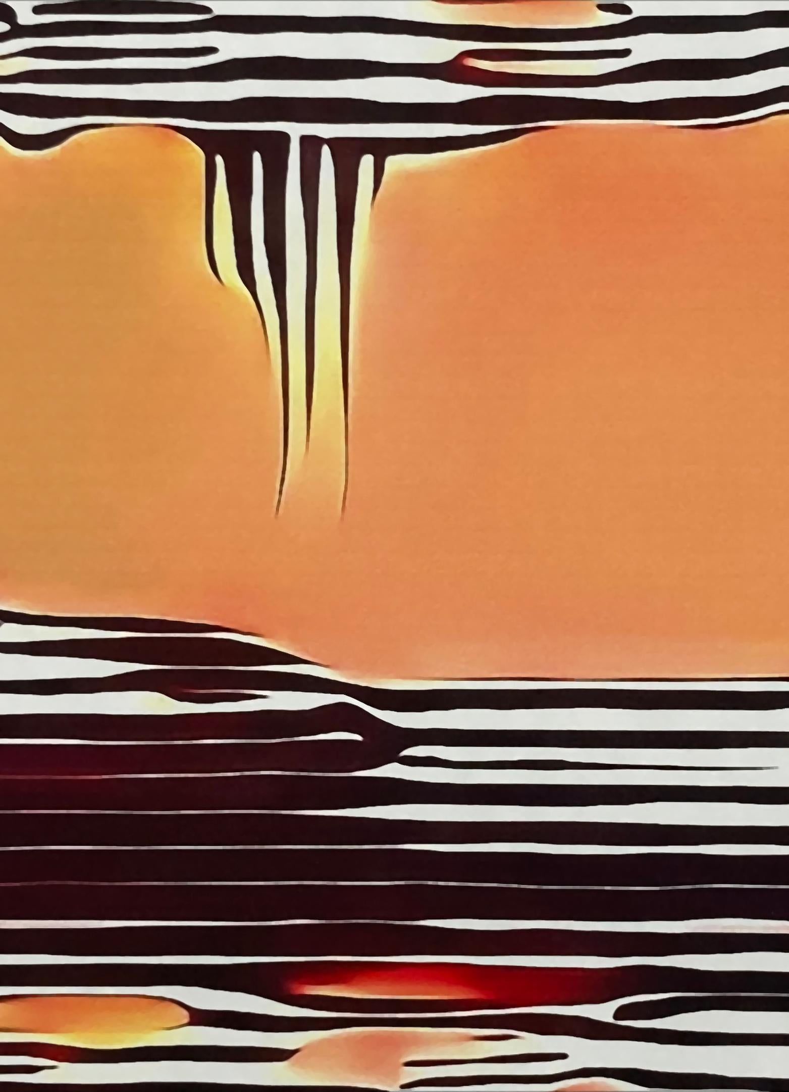 Crossover I, 2024, unique pigment print, signed, orange - Orange Abstract Print by Gary Cruz