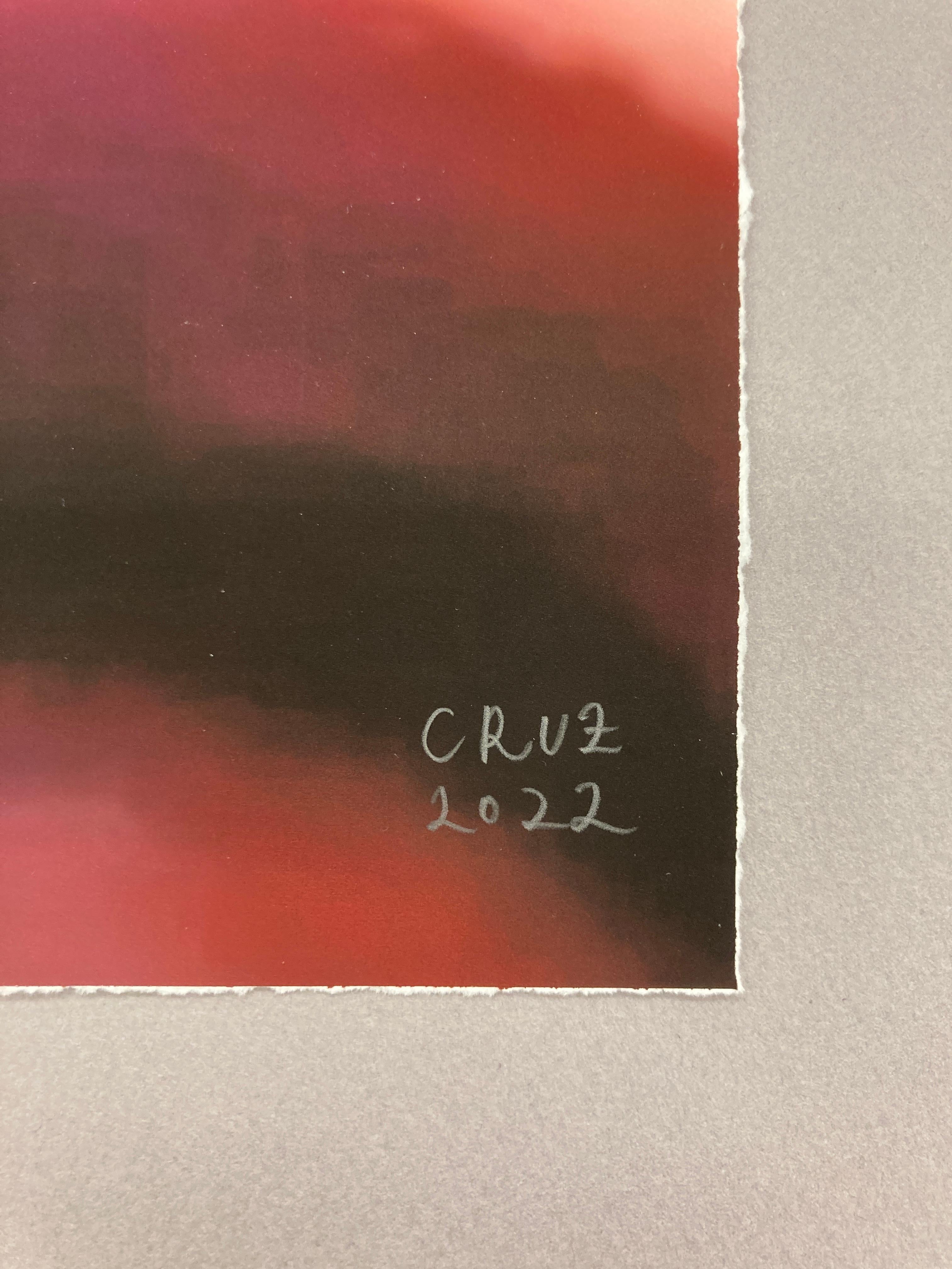 Red Eye #5, 2022, digitally made print, edition of 3, signed - Orange Abstract Print by Gary Cruz