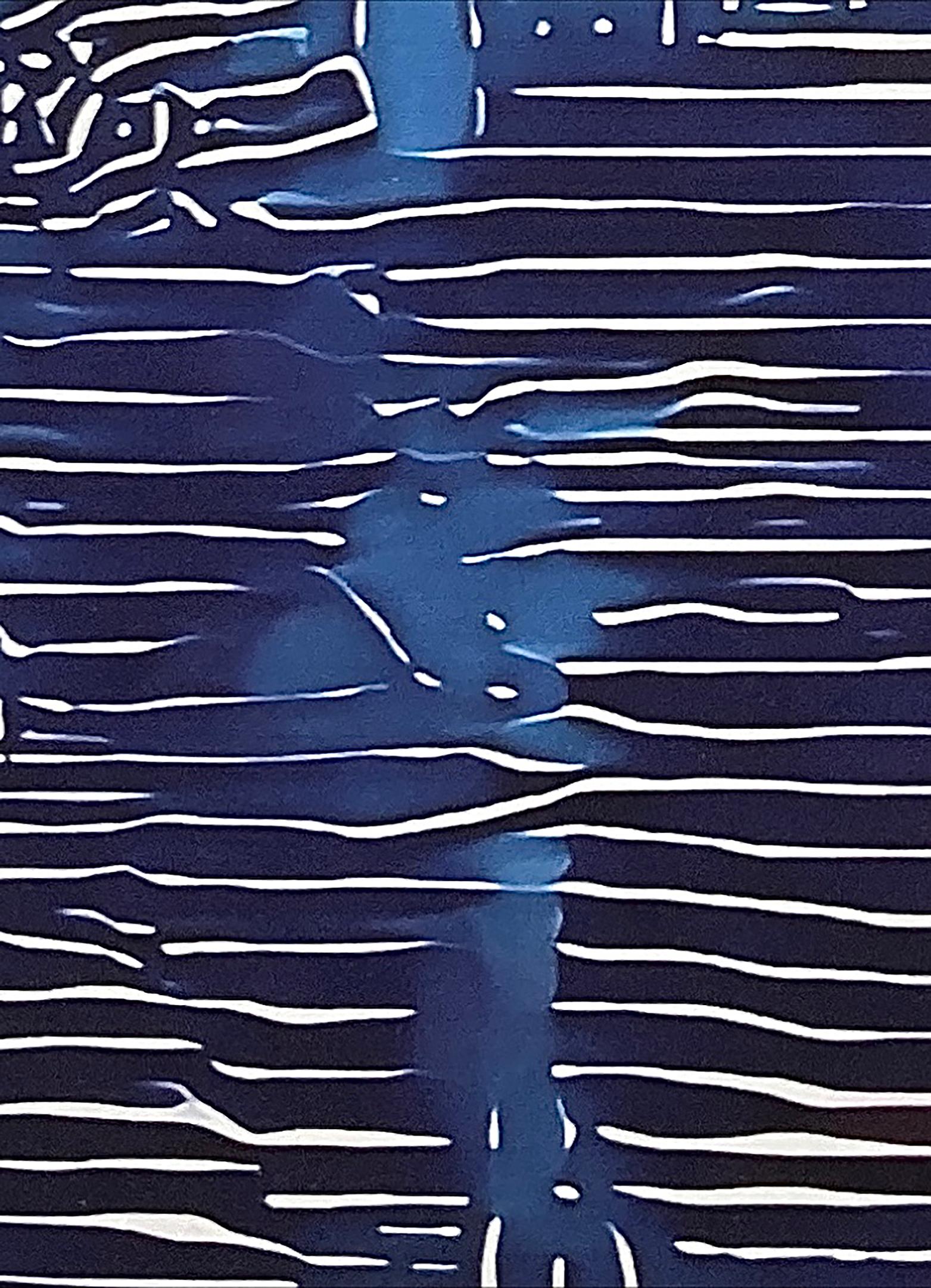 Survey I, 2024, unique pigment print, signed, blue - Black Abstract Print by Gary Cruz