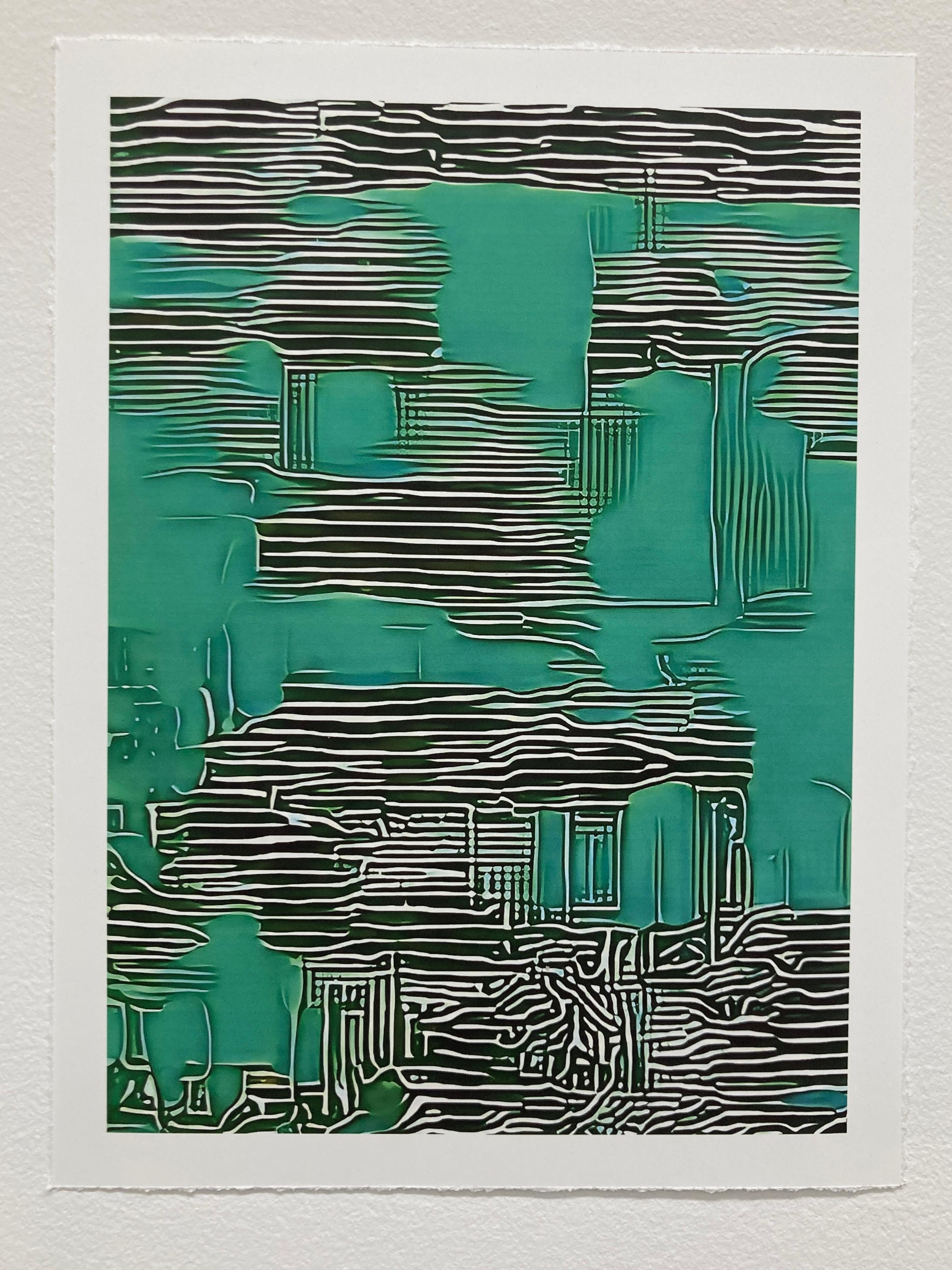 Survey II, 2024, impression pigmentaire unique, signée, verte - Abstrait Print par Gary Cruz
