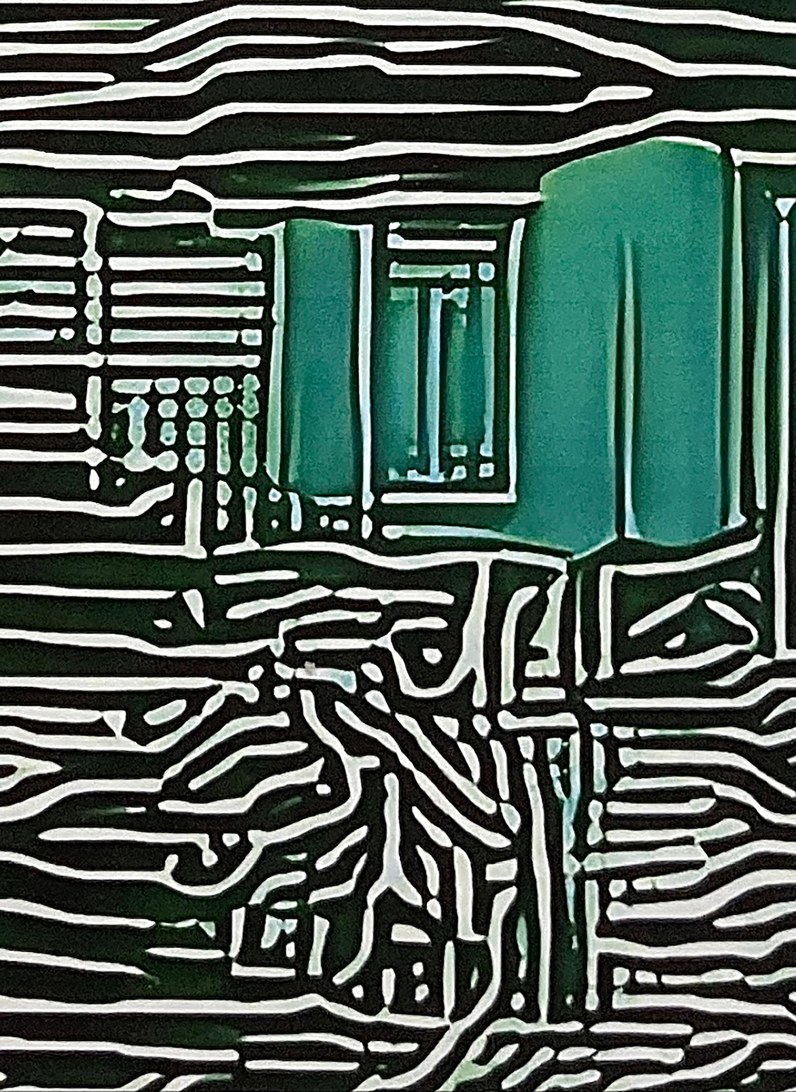Survey II, 2024, impression pigmentaire unique, signée, verte - Vert Abstract Print par Gary Cruz