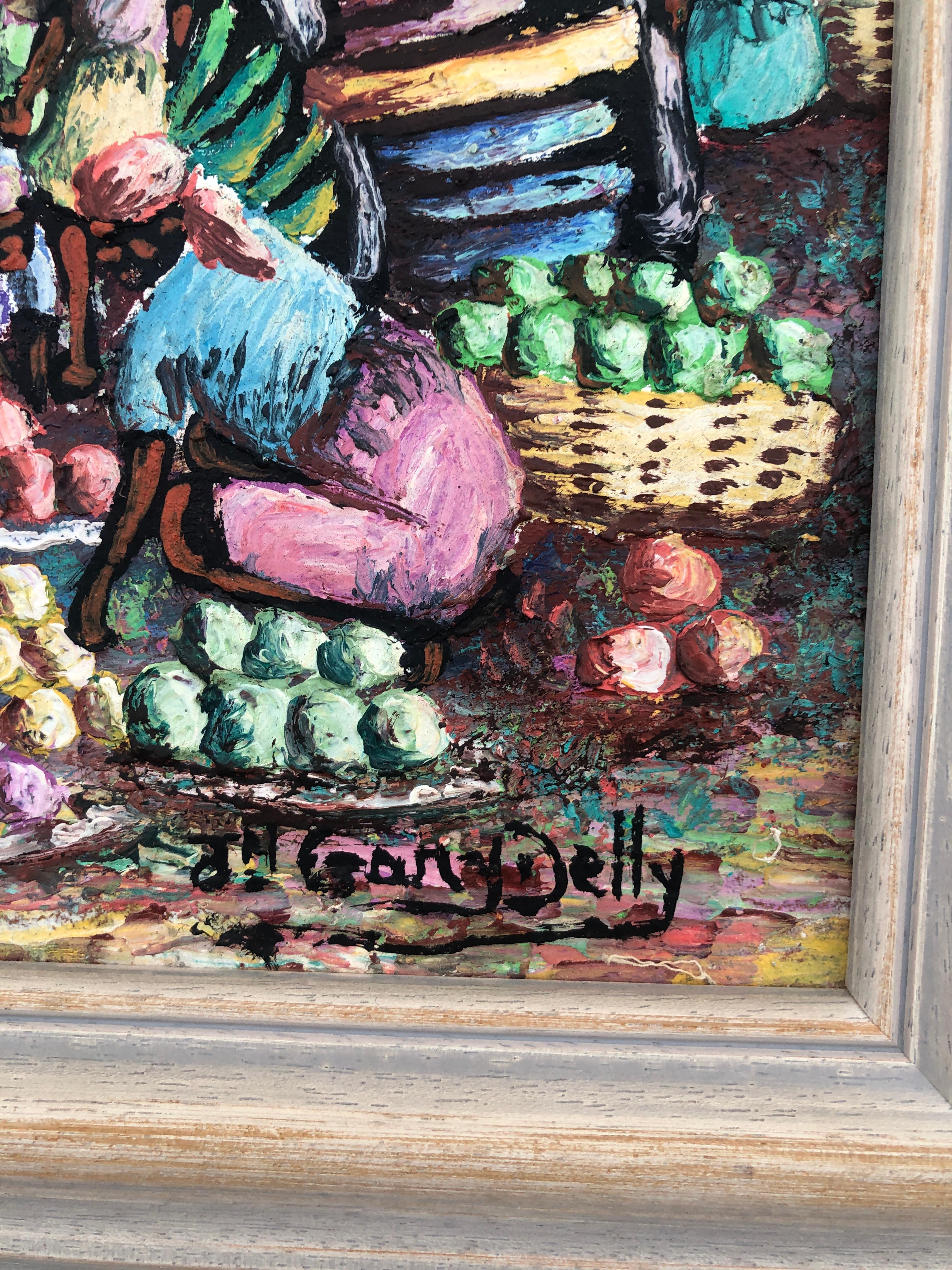 Mercato della frutta ad Haiti olio su tela - Painting Espressionista di Gary Delly