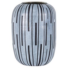 Gary Di Pasquale Contemporary Metallic Silver with Vertical Black Lines Vase