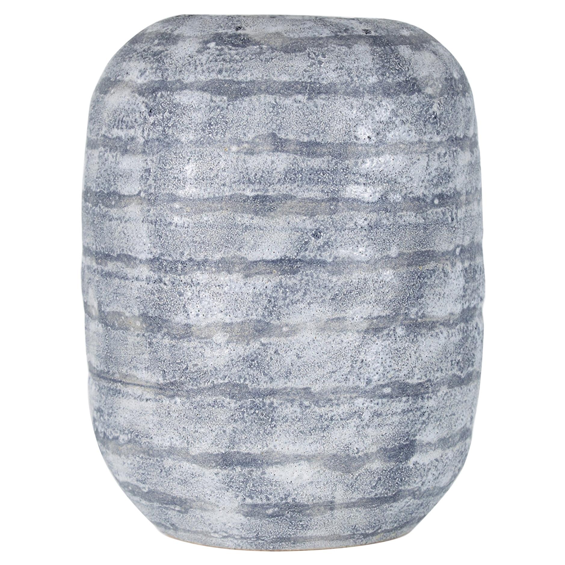 Gary Di Pasquale Contemporary Thrown Textured Gray Striped Rounded Vase For Sale